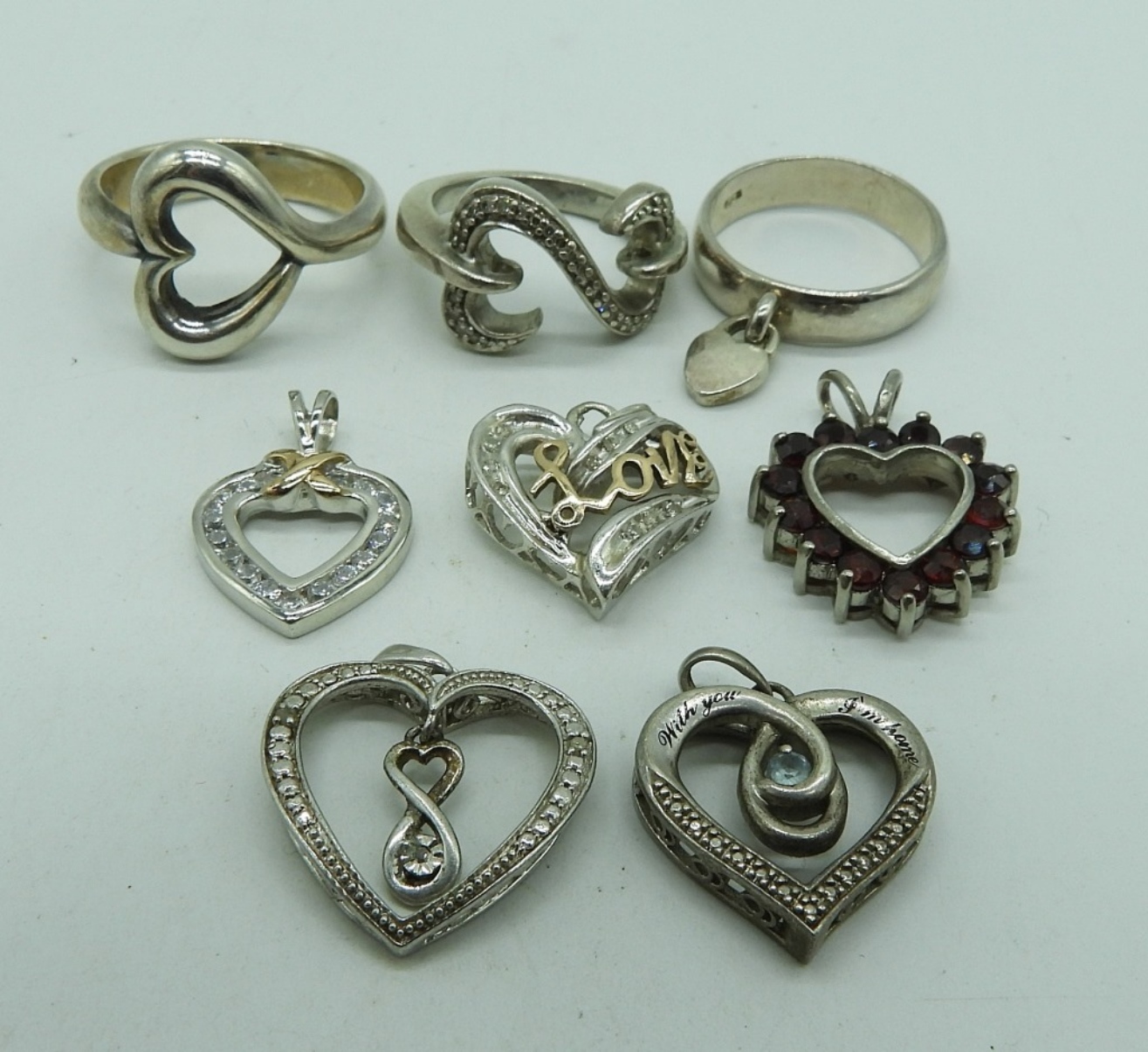 Heart Shaped 925 Pendants and Rings