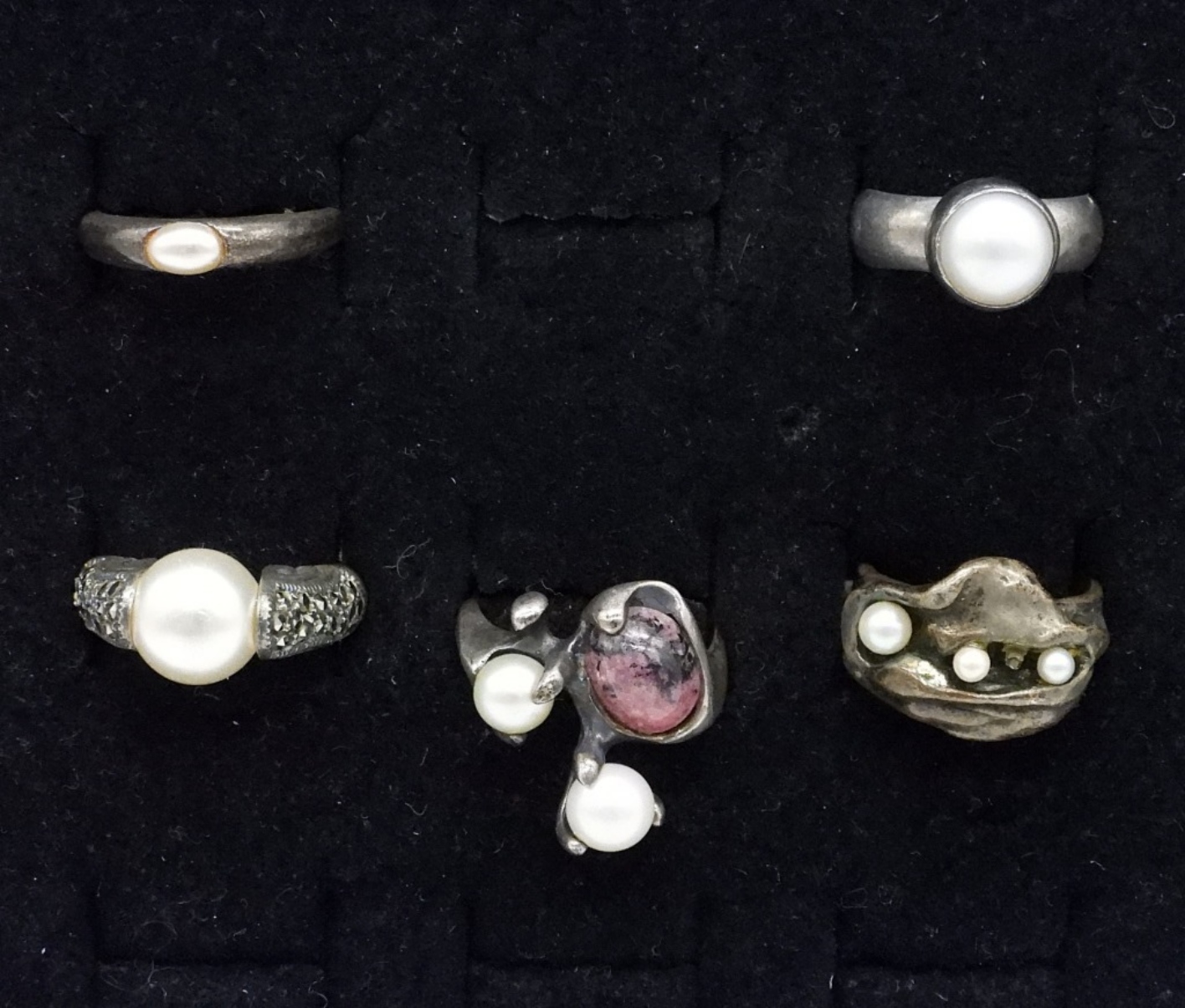 5 Sterling Pearl Rings