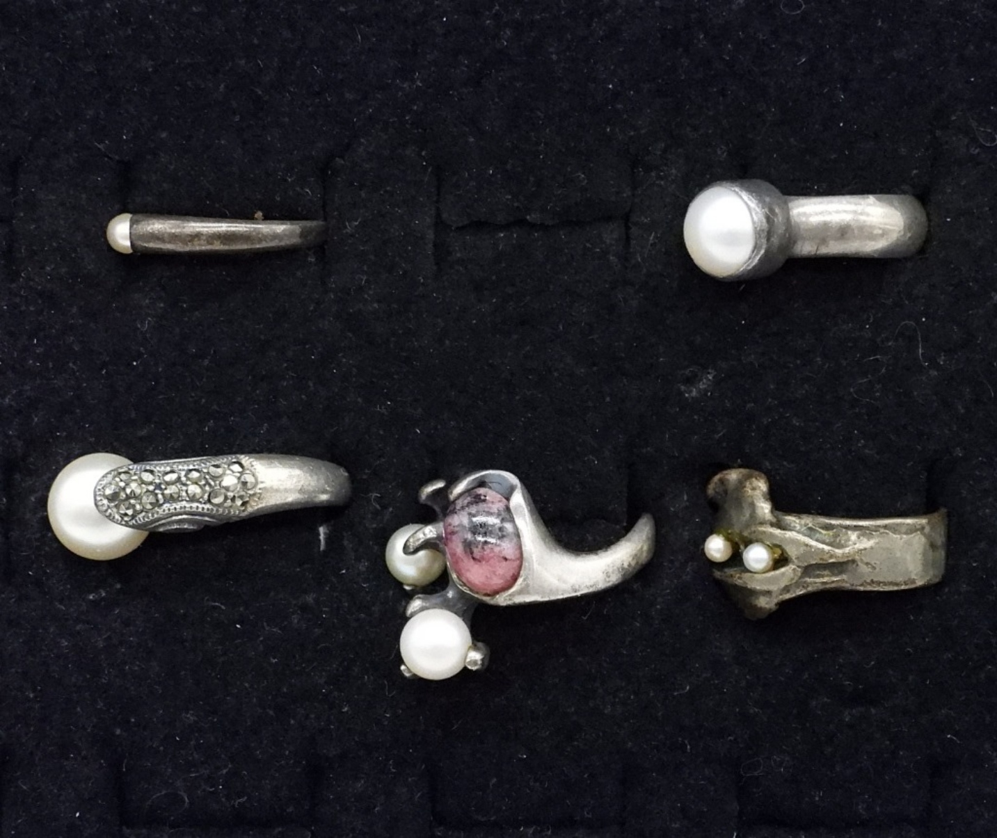 5 Sterling Pearl Rings