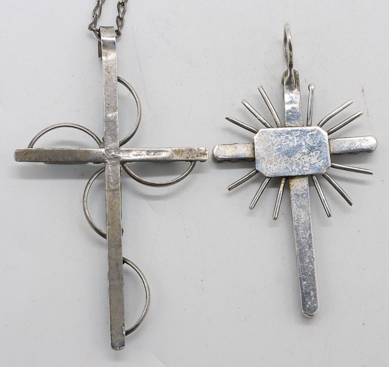 2 Turquoise Sterling Cross Pendants & Chain