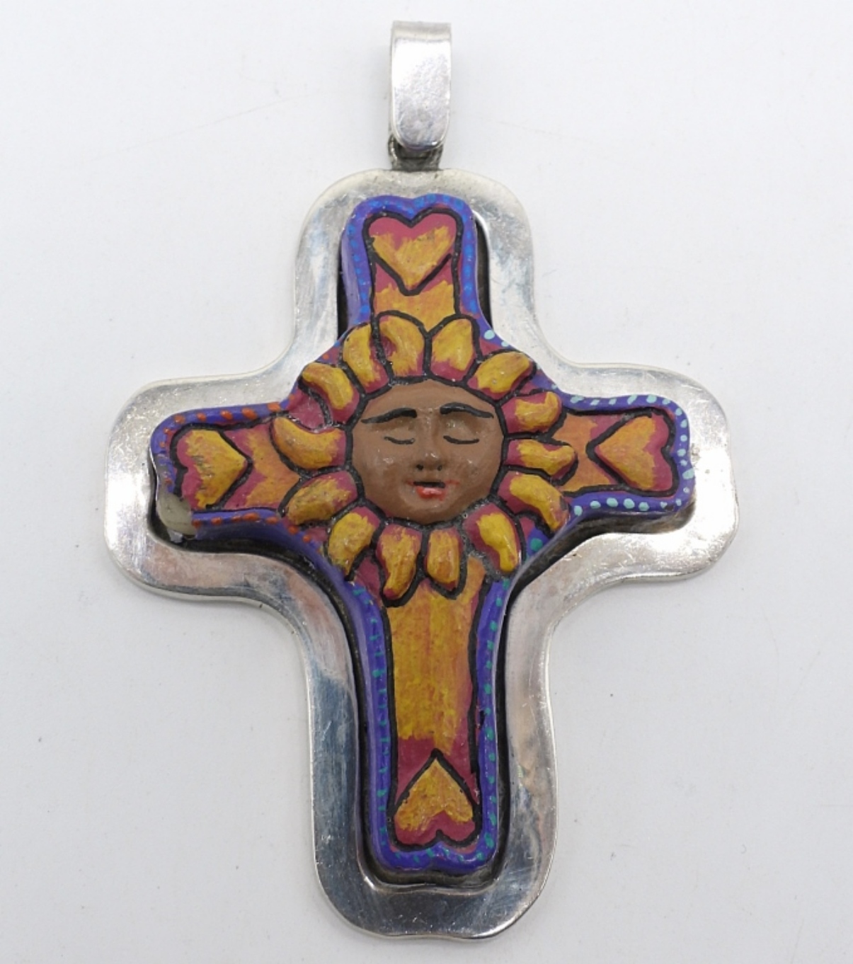 Mexico 925 Cross, Painted Wood Accent