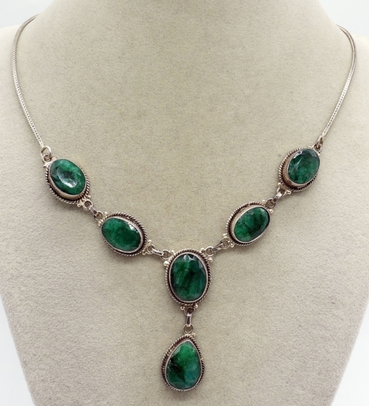 Raw Emerald Sterling Necklace