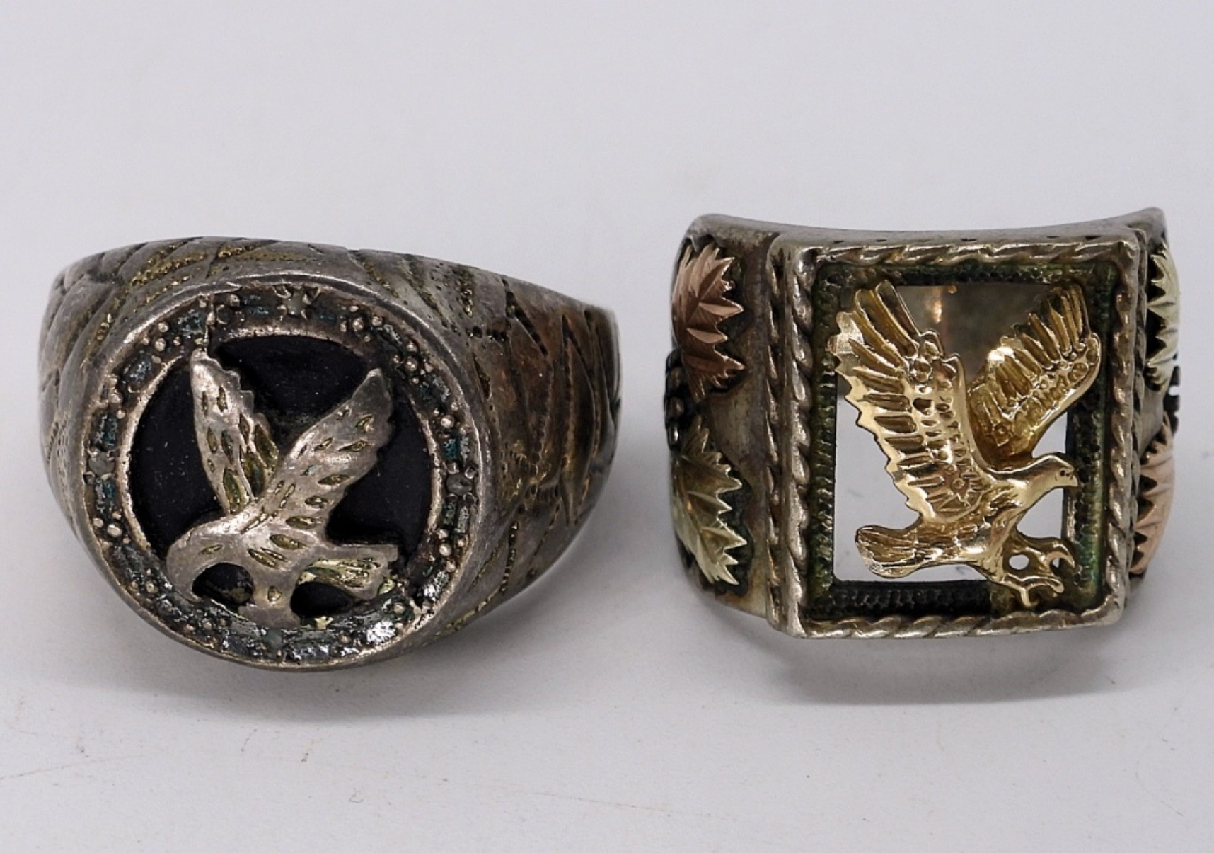 Two Vintage Sterling Eagle Rings