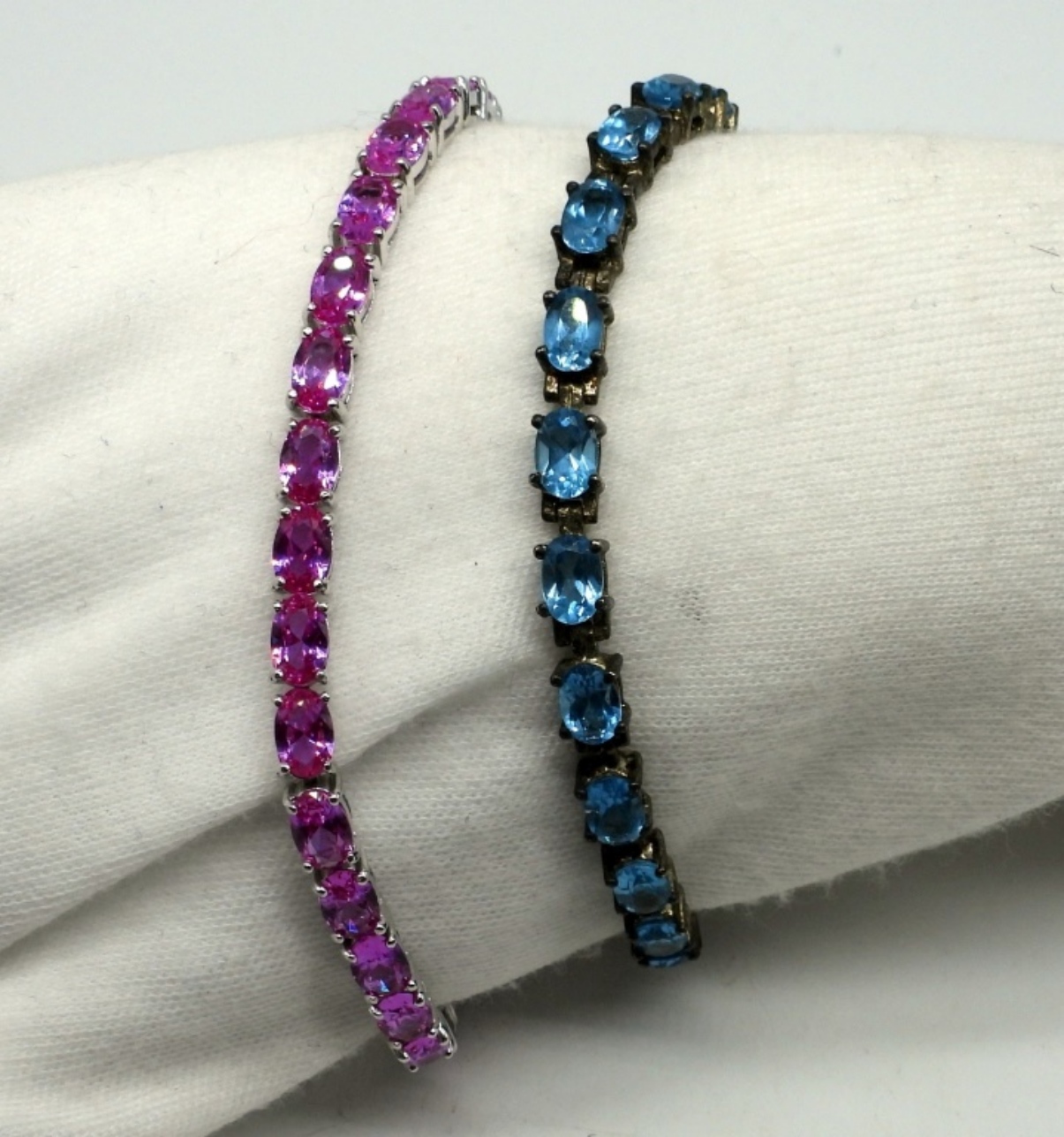 Pink and Blue Gemstone 925 Tennis Bracelets