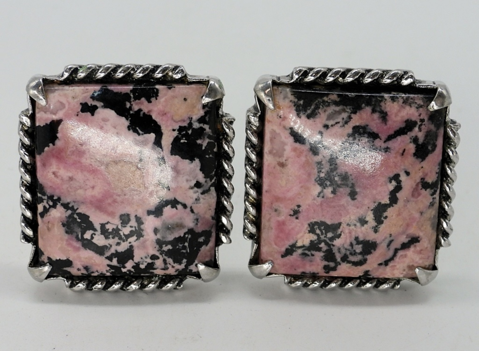 Large Vintage Rhodonite 925 Cuff Links