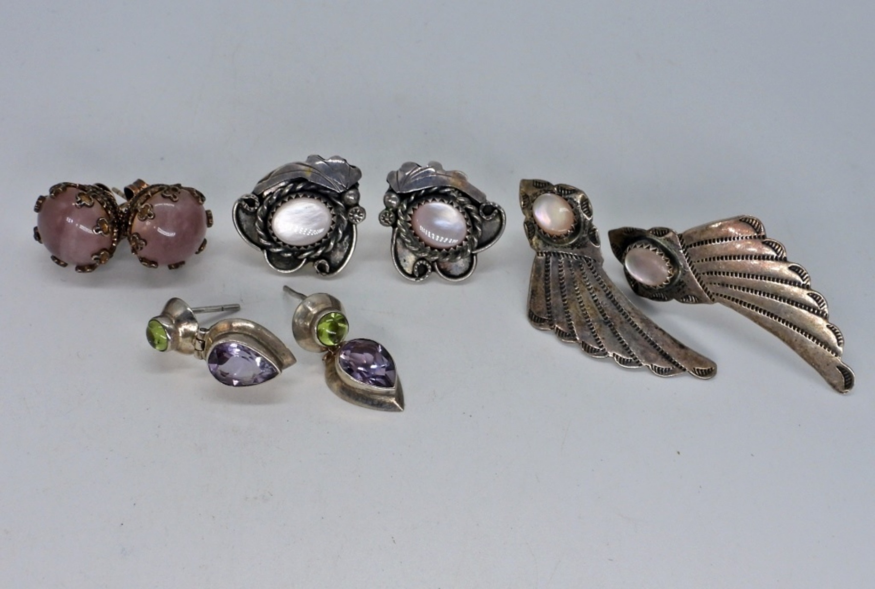 4 Pair Sterling Pink Gemstone Earrings