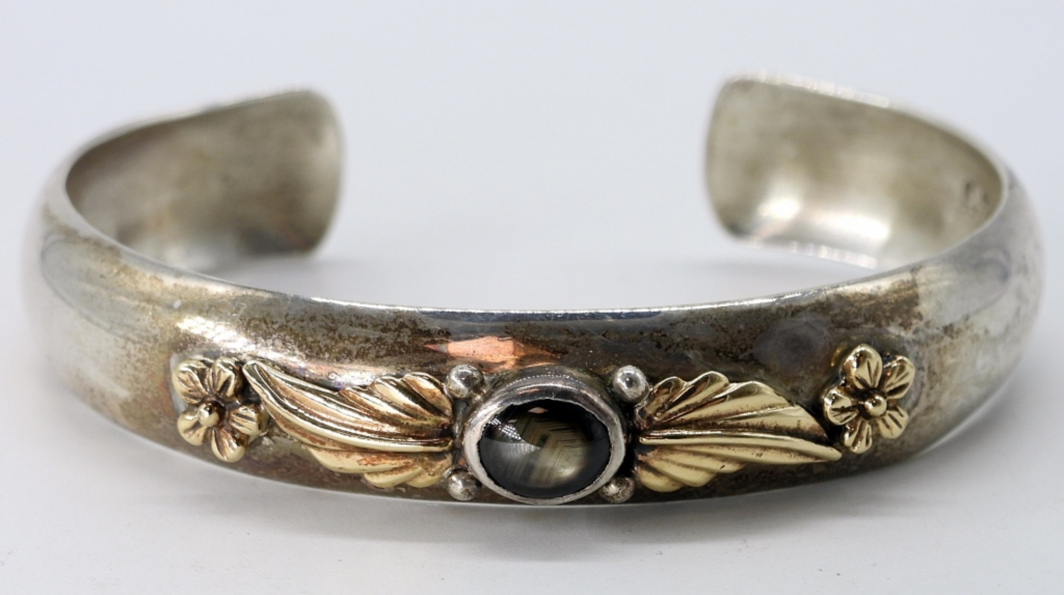 Sterling, 14k Gold & Cats Eye Cuff Bracelet