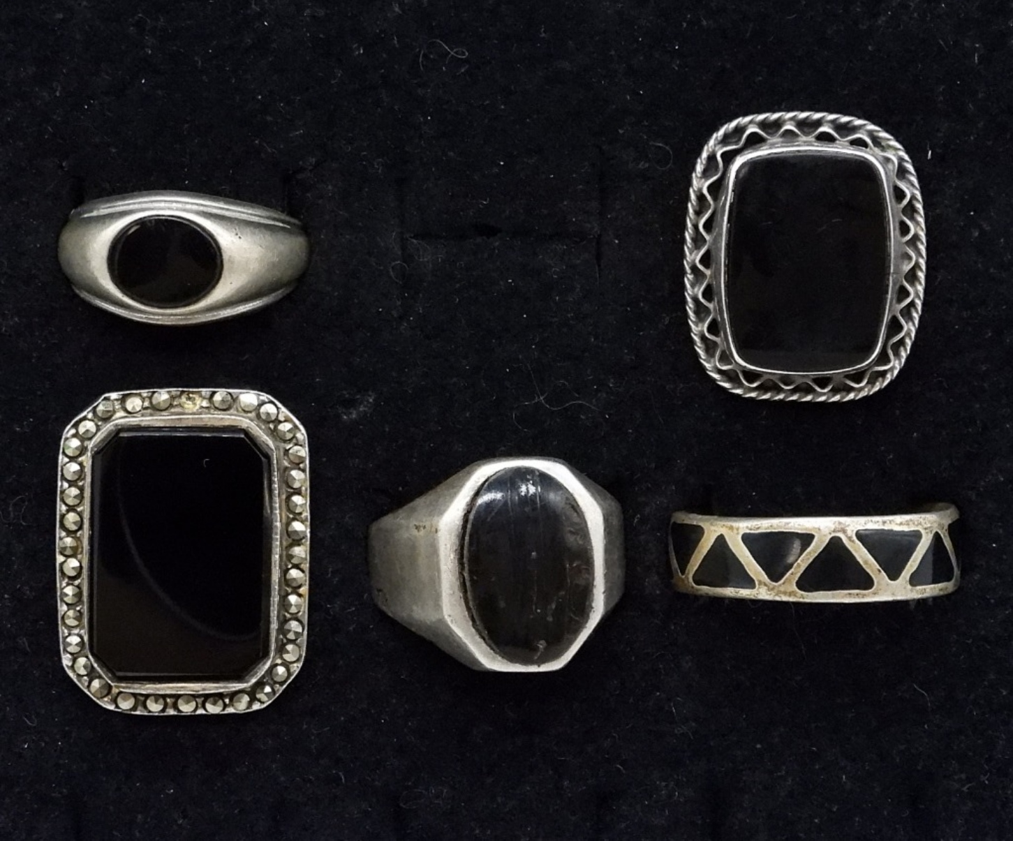5 Sterling Rings with Black Onyx Gemstones