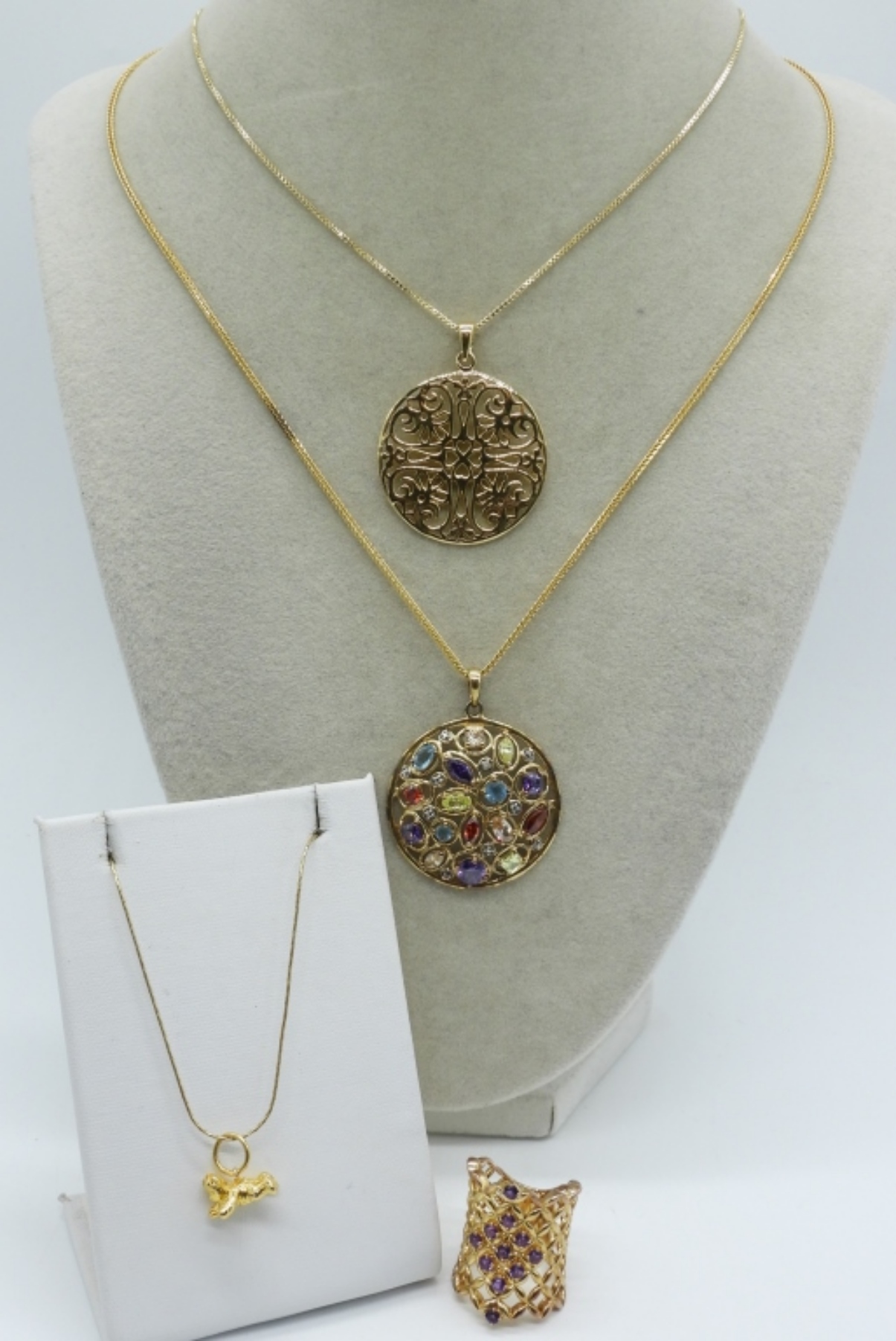 Gold Tone 925 Gemstone Necklaces & Ring