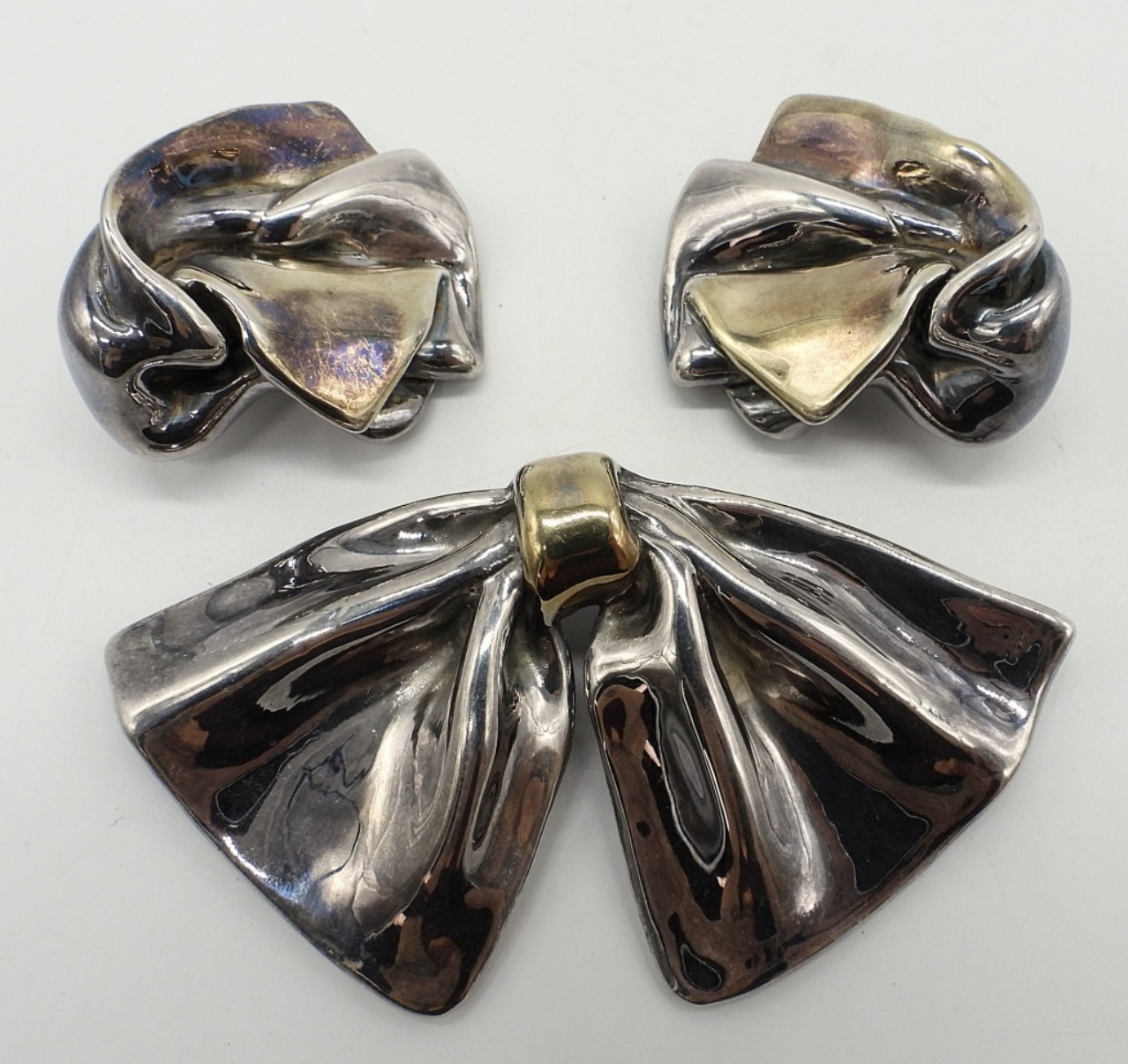 Puffed Sterling Earrings & Brooch