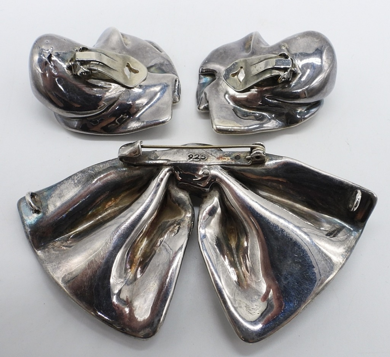 Puffed Sterling Earrings & Brooch
