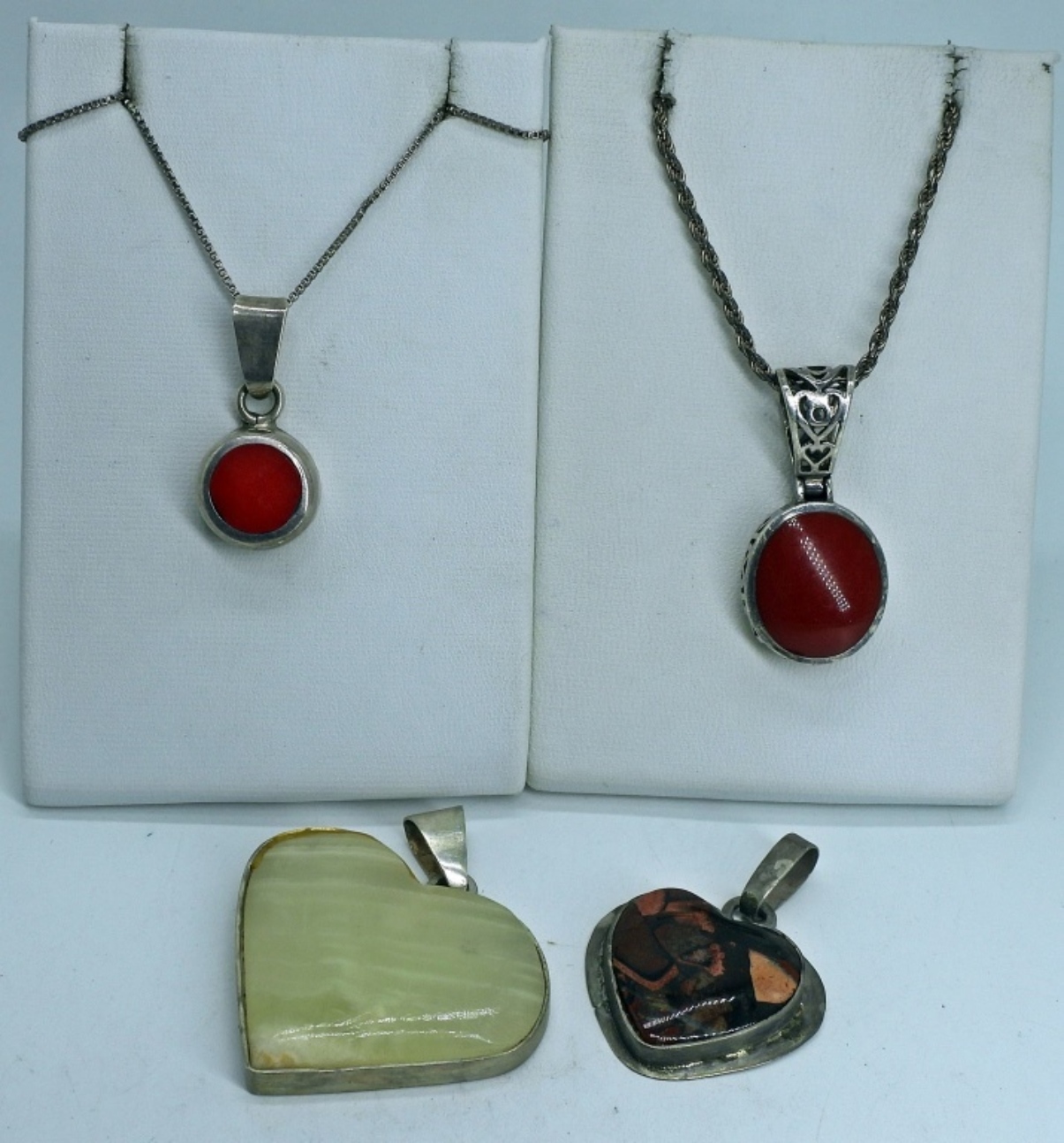 Jasper, Red Coral & Quartz 925 Pendants