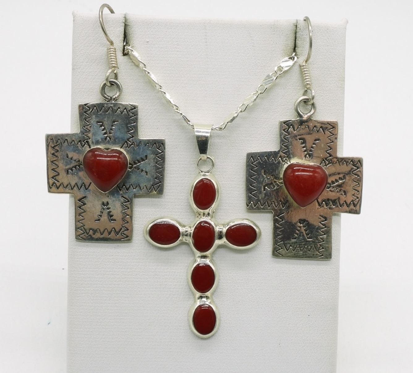 Red Gemstone Cross 925 Necklace & Earrings