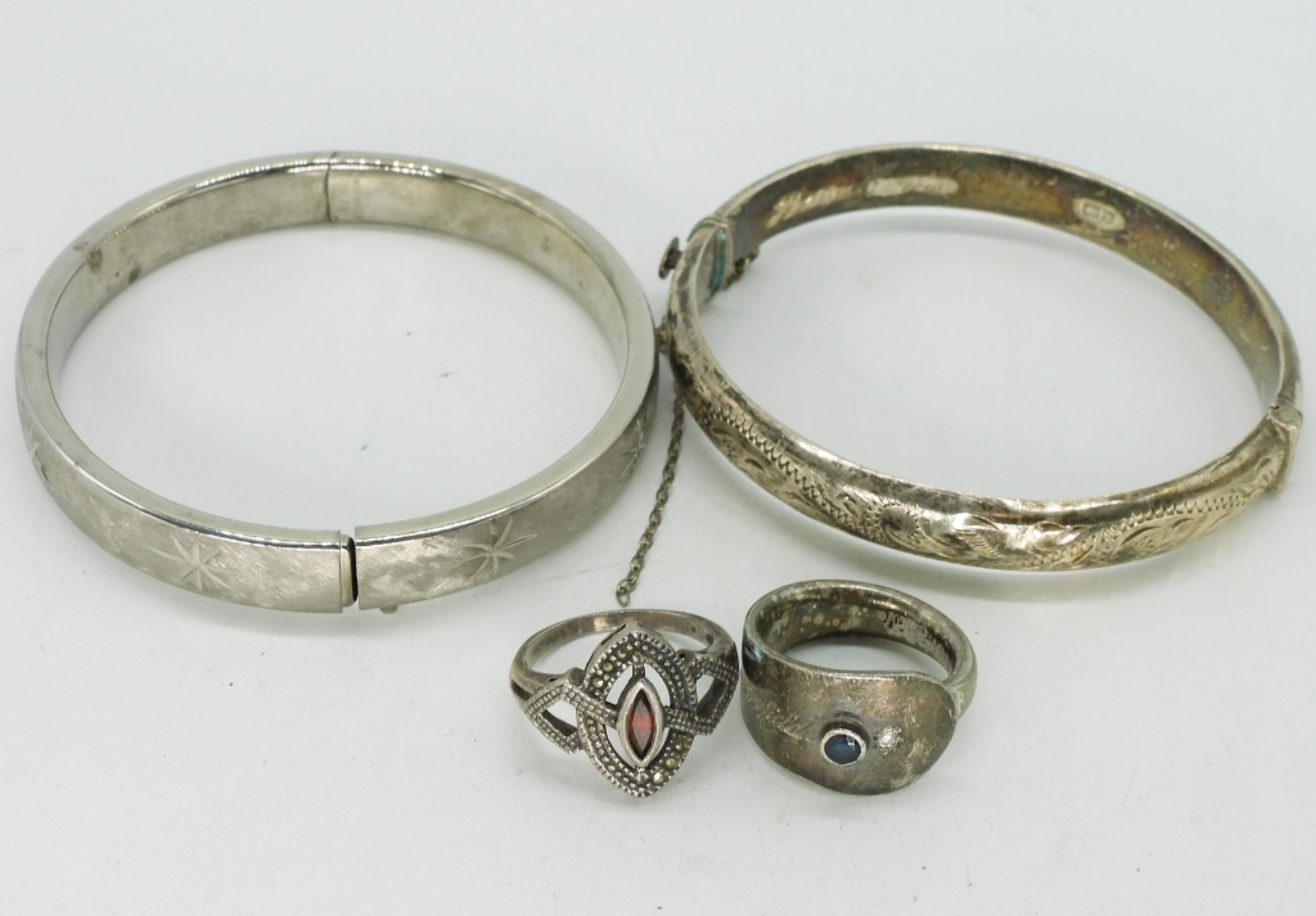 Sterling Hinged Bracelets & Two Rings