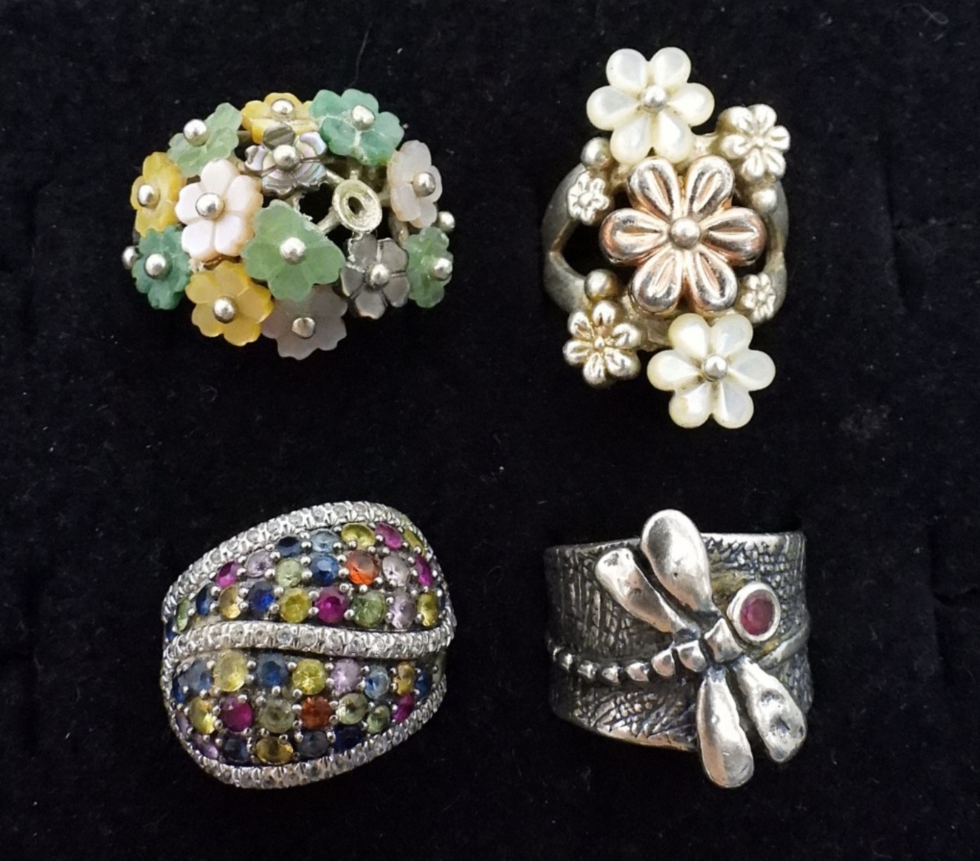 4 Multi Gemstone 925 Floral Rings