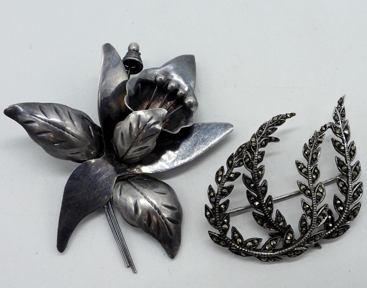 2 Sterling Brooches - Taxco & Marcasite
