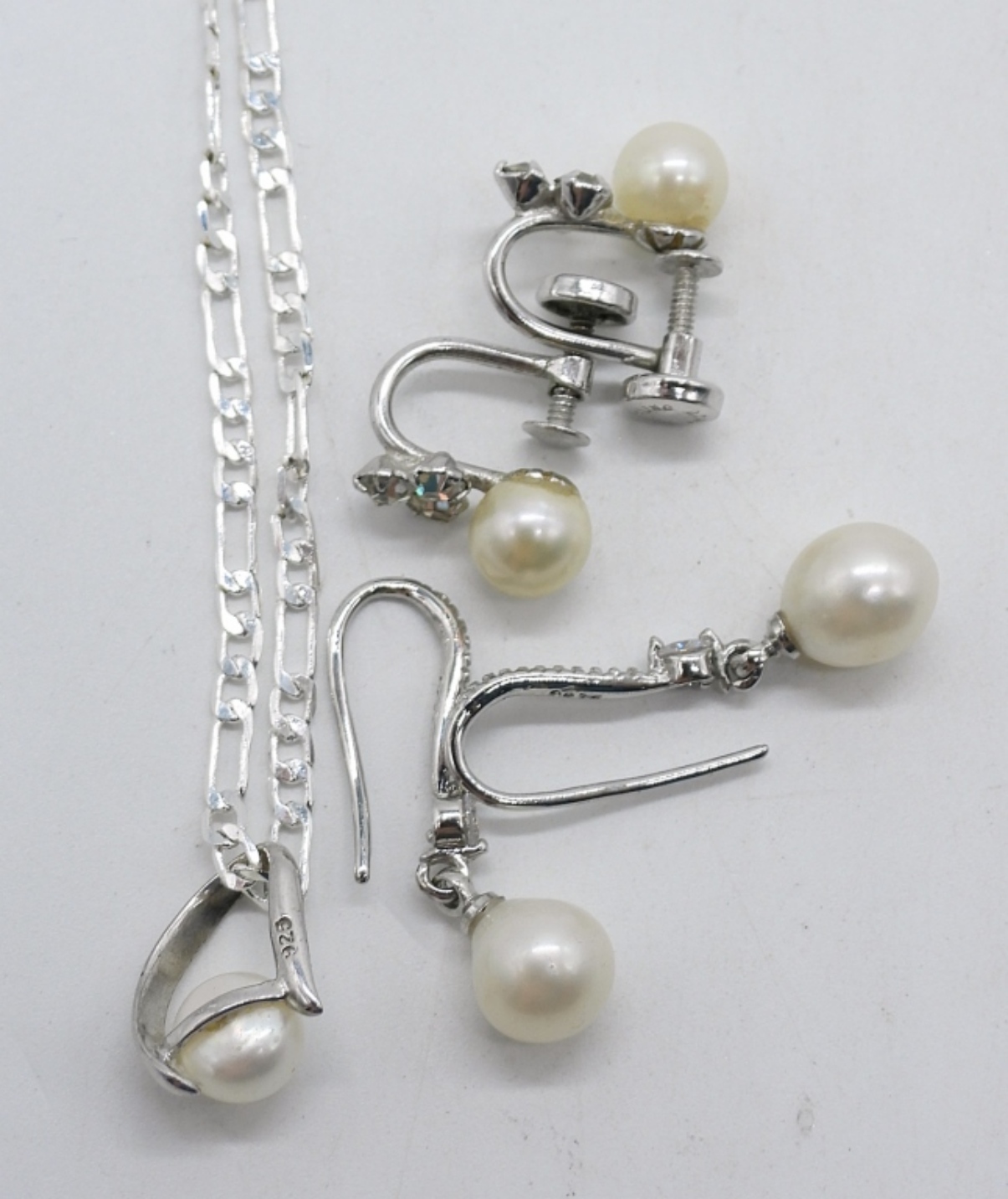 Sterling Pearl Necklace & Earrings