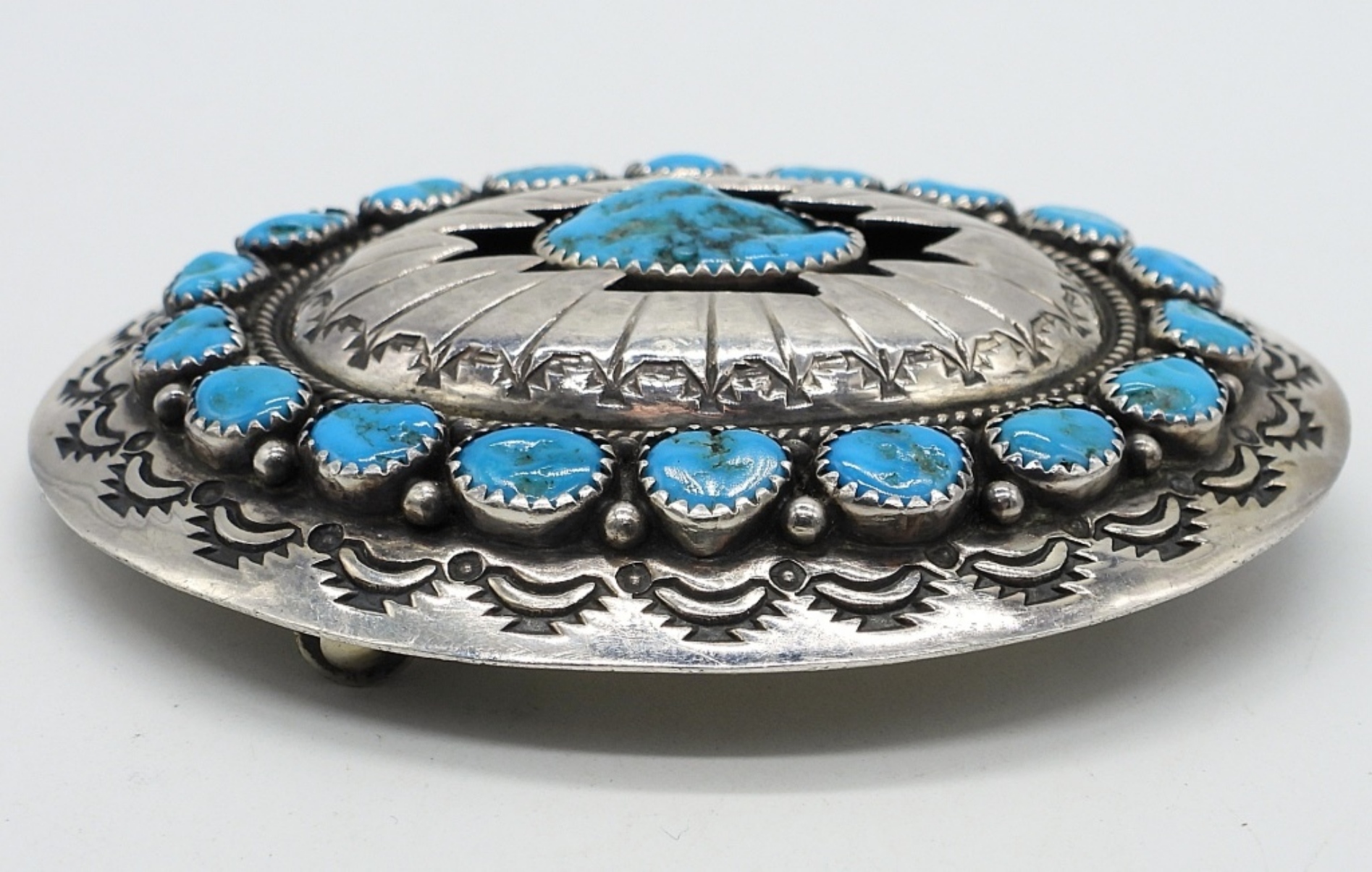 Navajo "WM" Turquoise 925 Belt Buckle