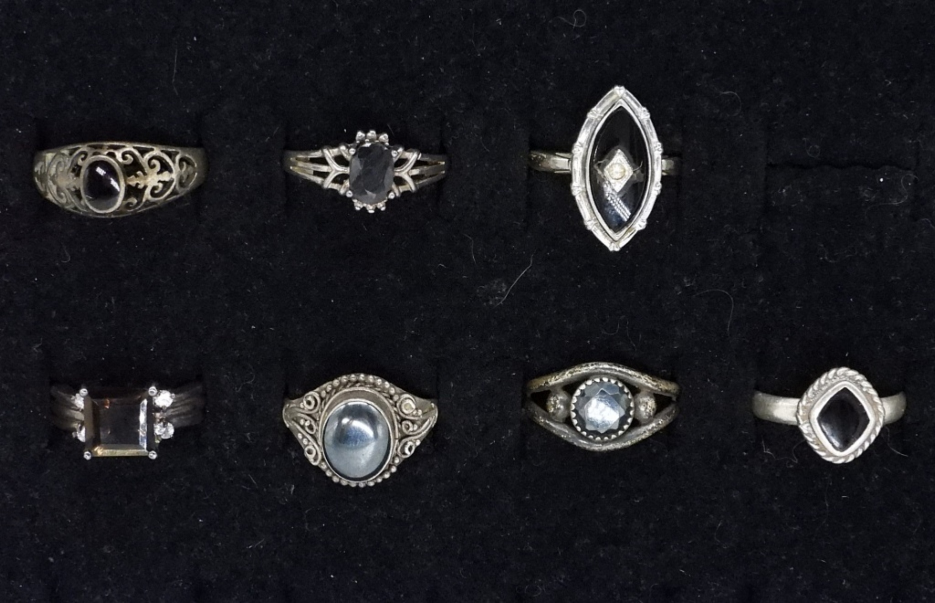 7 Black Onyx & Hematite 925 Fashion Rings