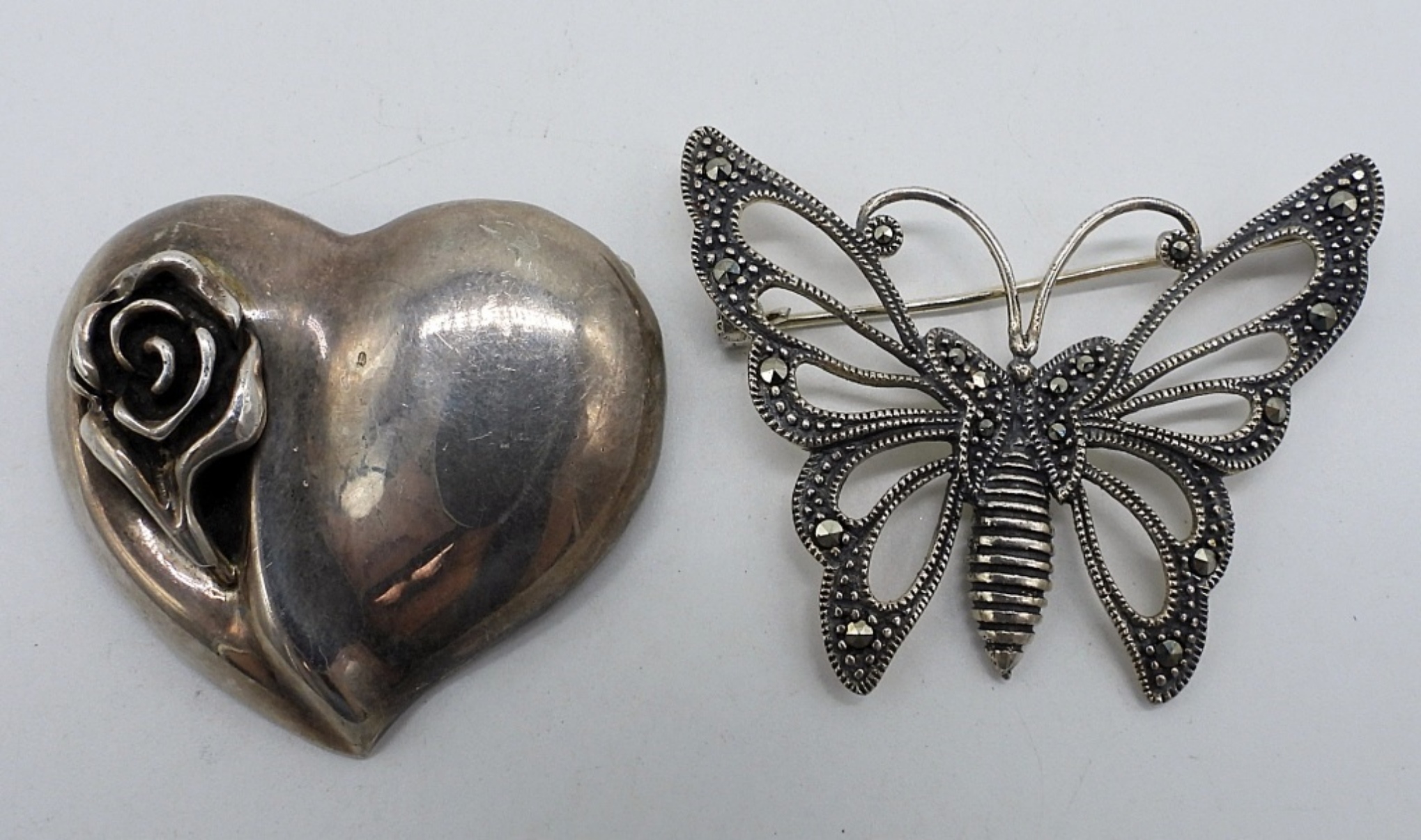 Taxco 925 Heart Brooch & Butterfly Brooch