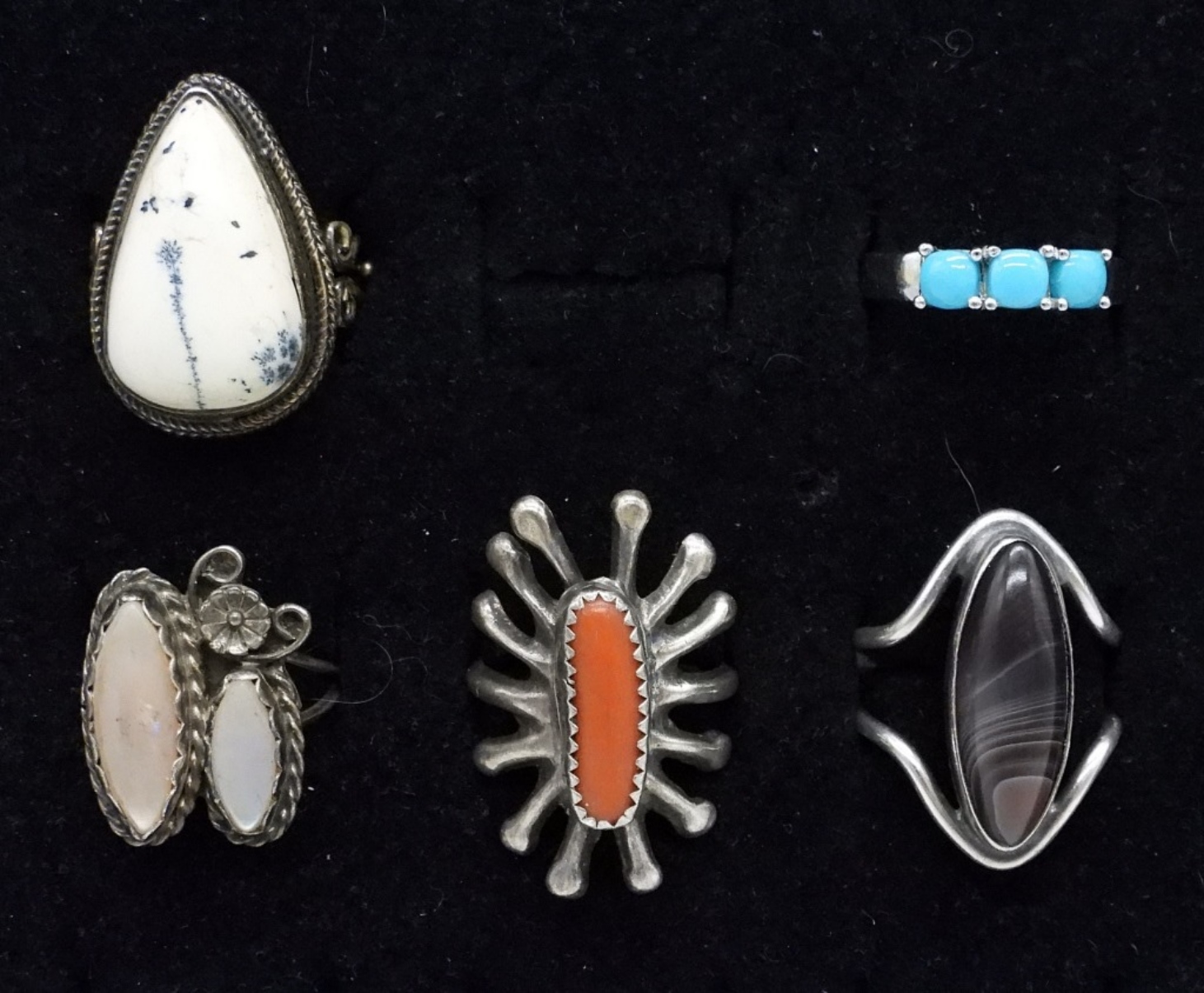 5 Sterling Southwest Style Gemstone Rings