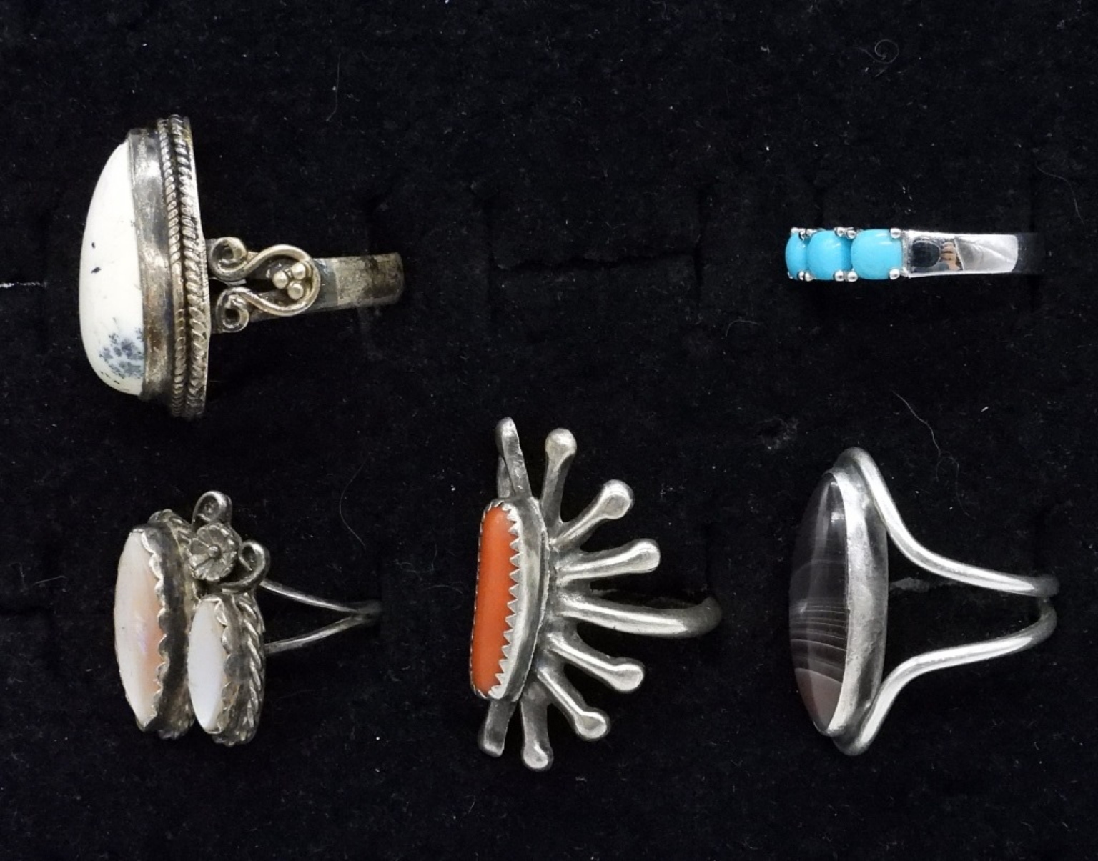 5 Sterling Southwest Style Gemstone Rings