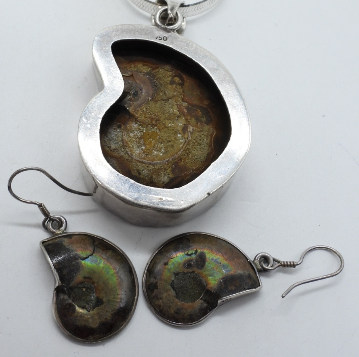 Ammonite Fossil 925 Necklace & Earrings