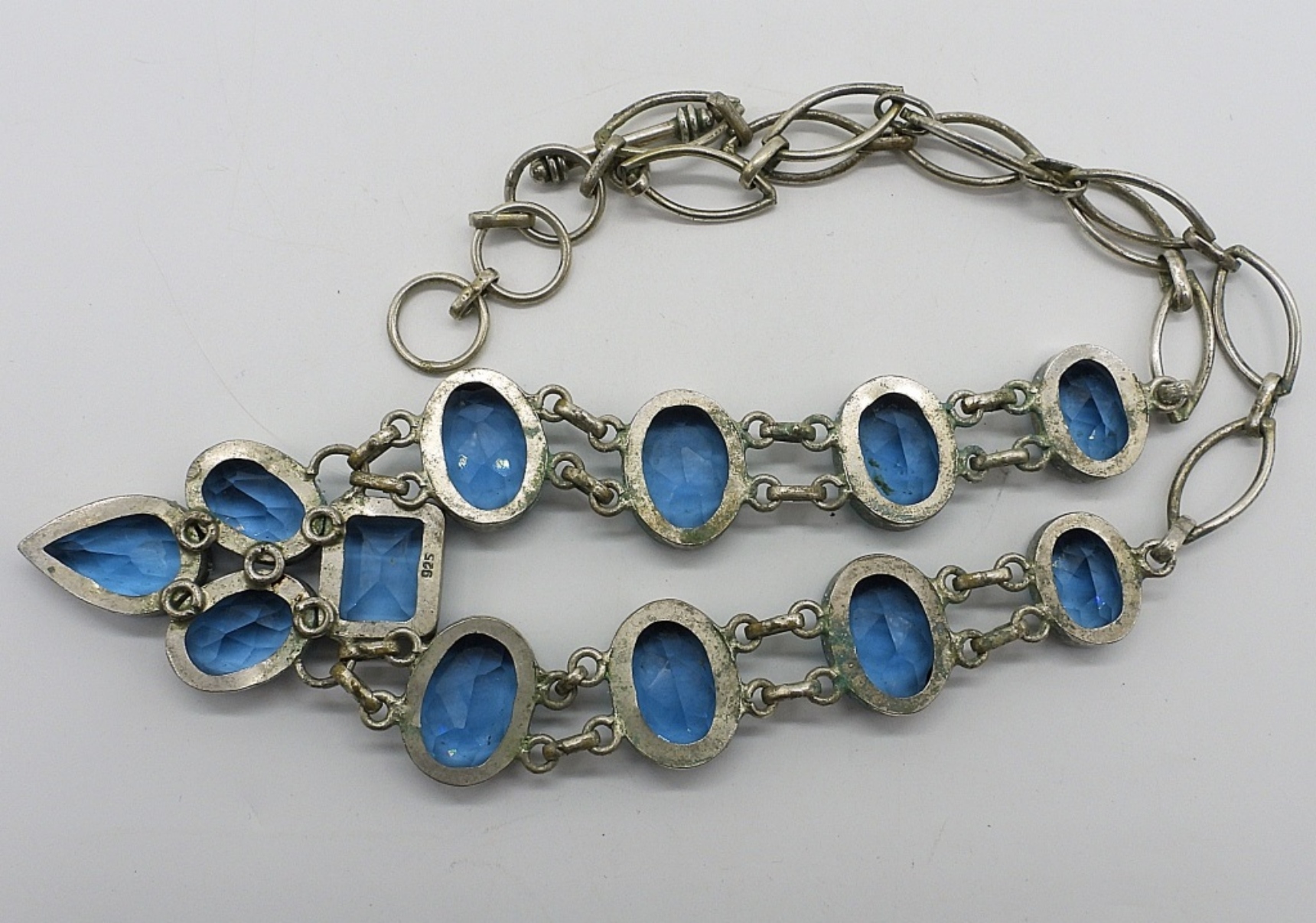 Vintage 925 Blue Crystal Necklace & Earrings