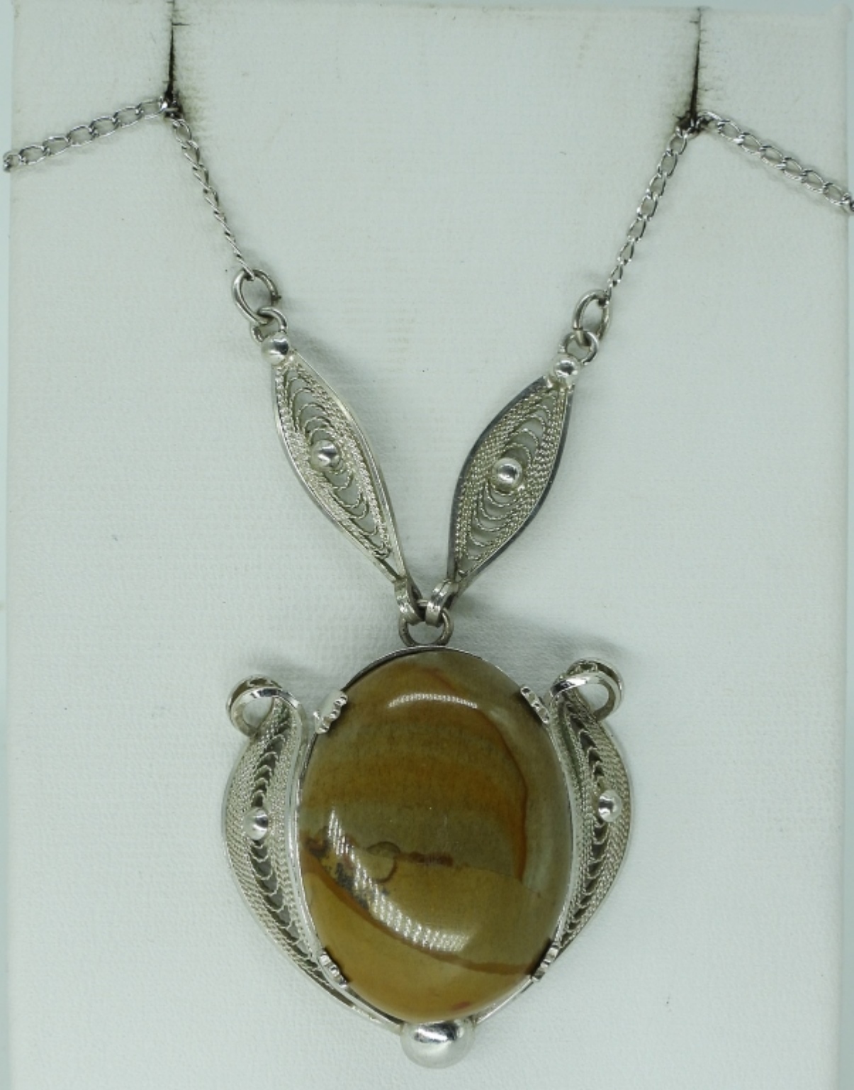 Vintage 925 Jasper Necklace & 2 Rings