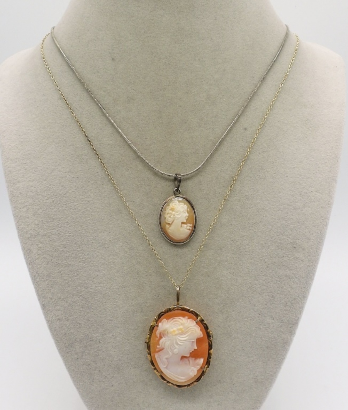 2 Sterling Cameo Pendants & Chain