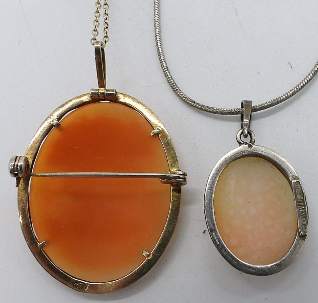 2 Sterling Cameo Pendants & Chain