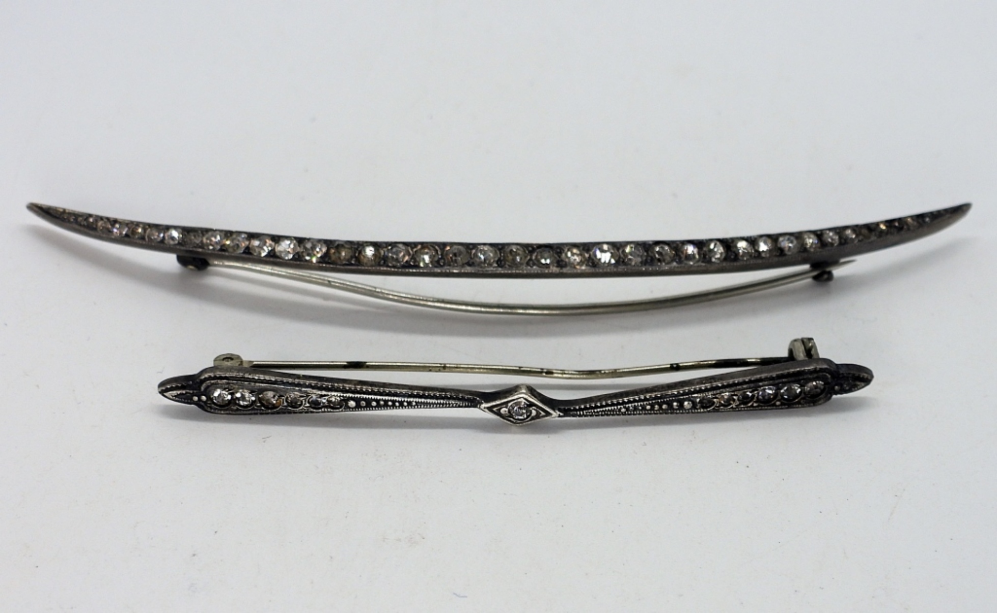 2 Vintage Sterling Rhinestone Brooches