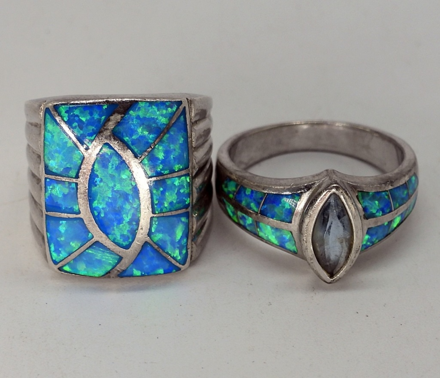 2 Sterling Blue Opal Rings