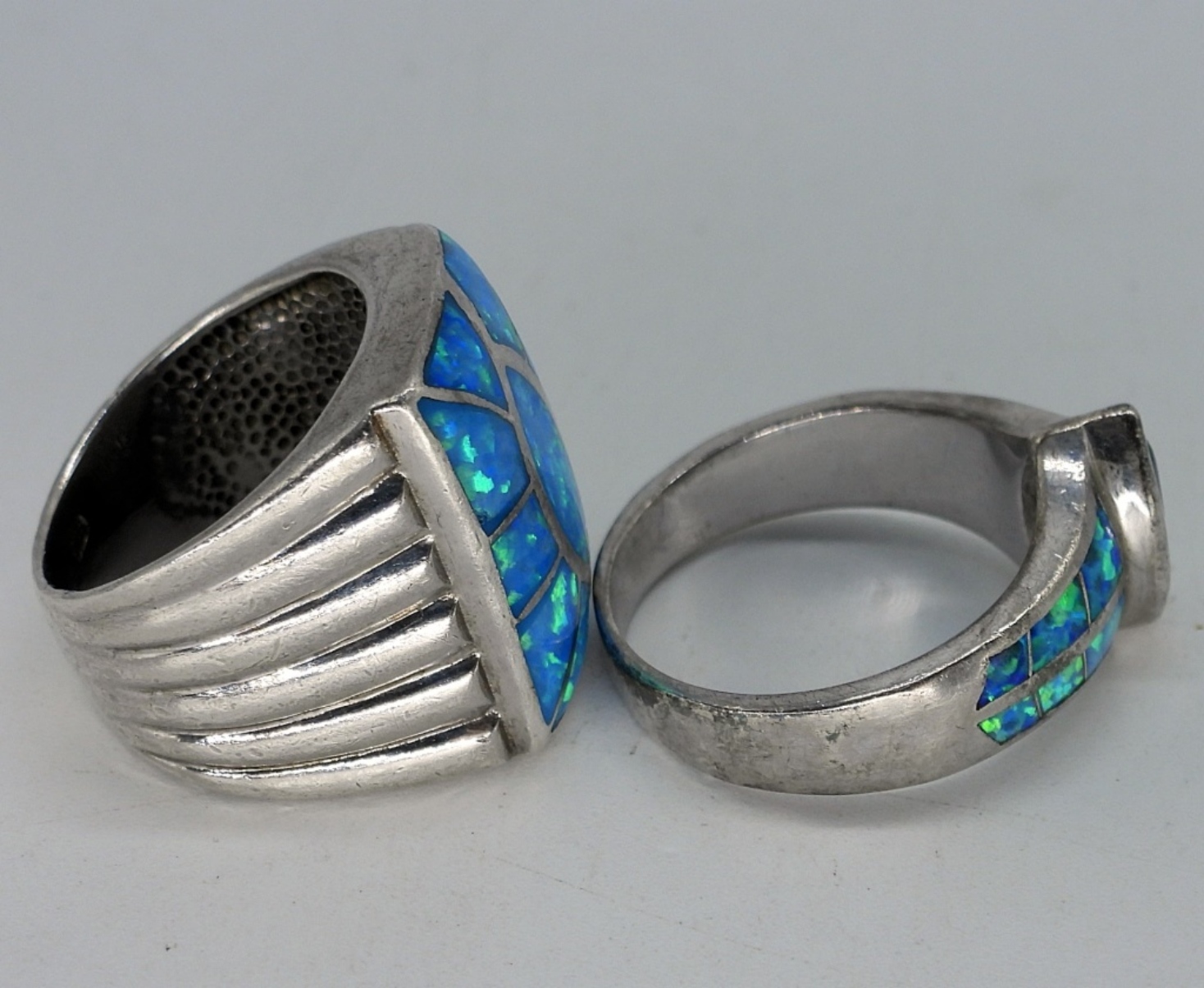 2 Sterling Blue Opal Rings