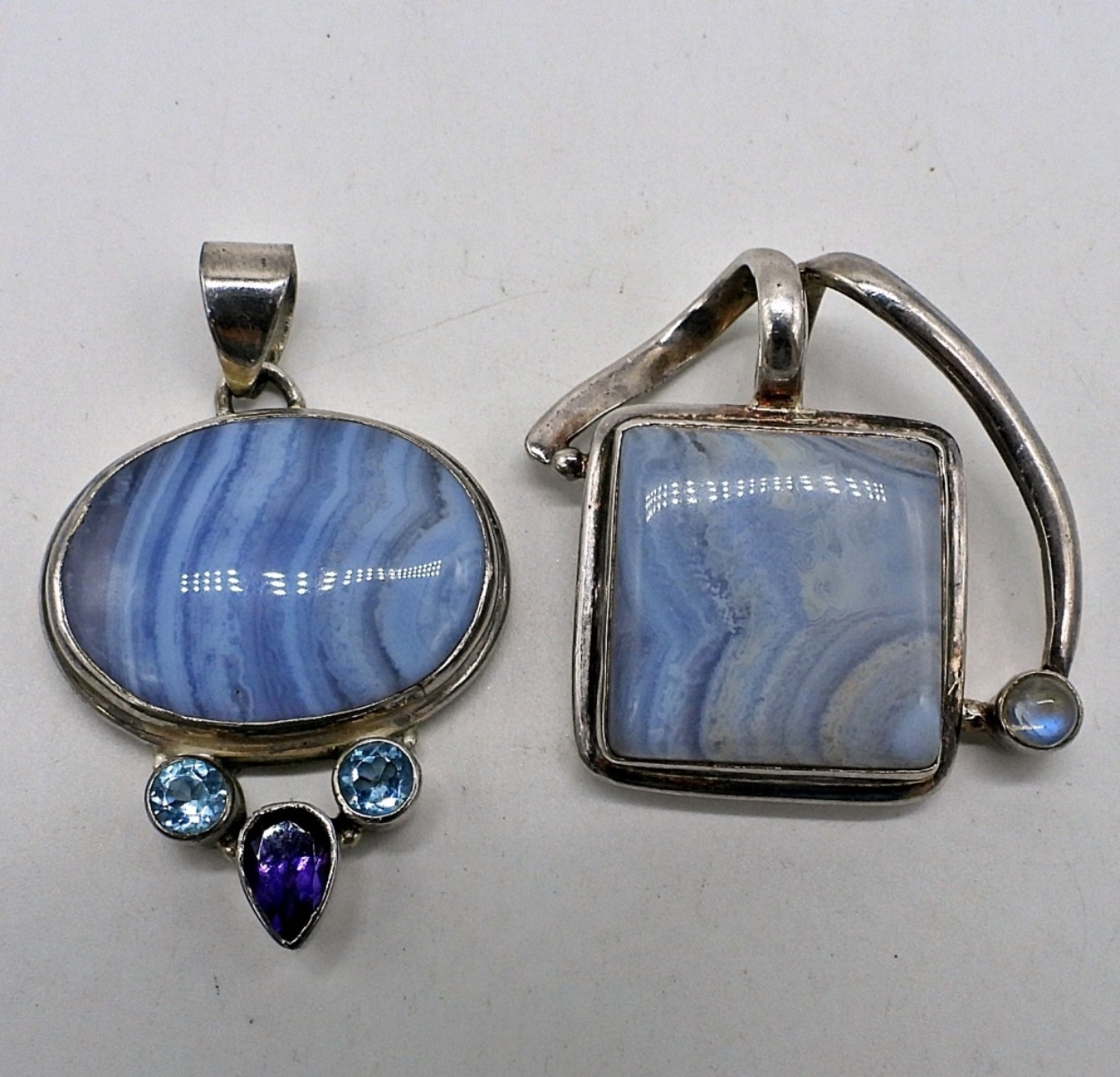 Two Sterling Blue Lace Agate Pendants