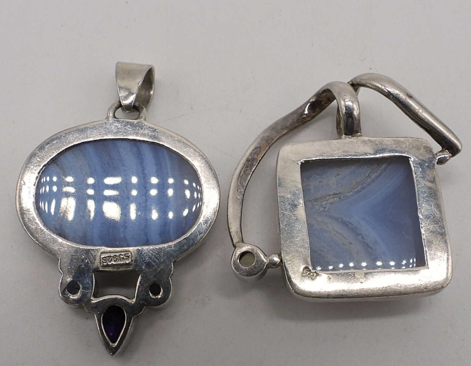 Two Sterling Blue Lace Agate Pendants