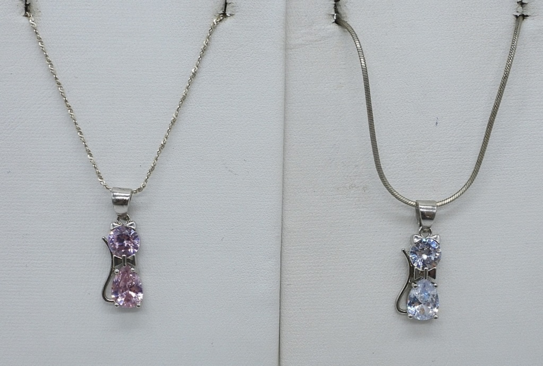 2 Sterling Cat Necklaces