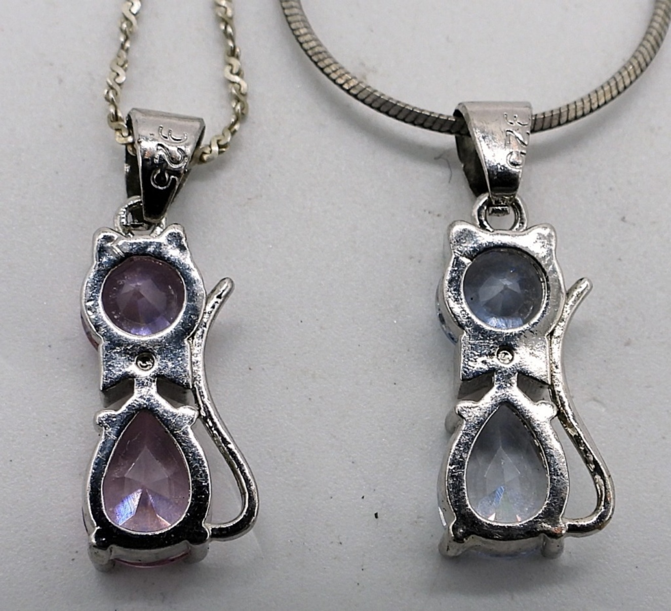 2 Sterling Cat Necklaces