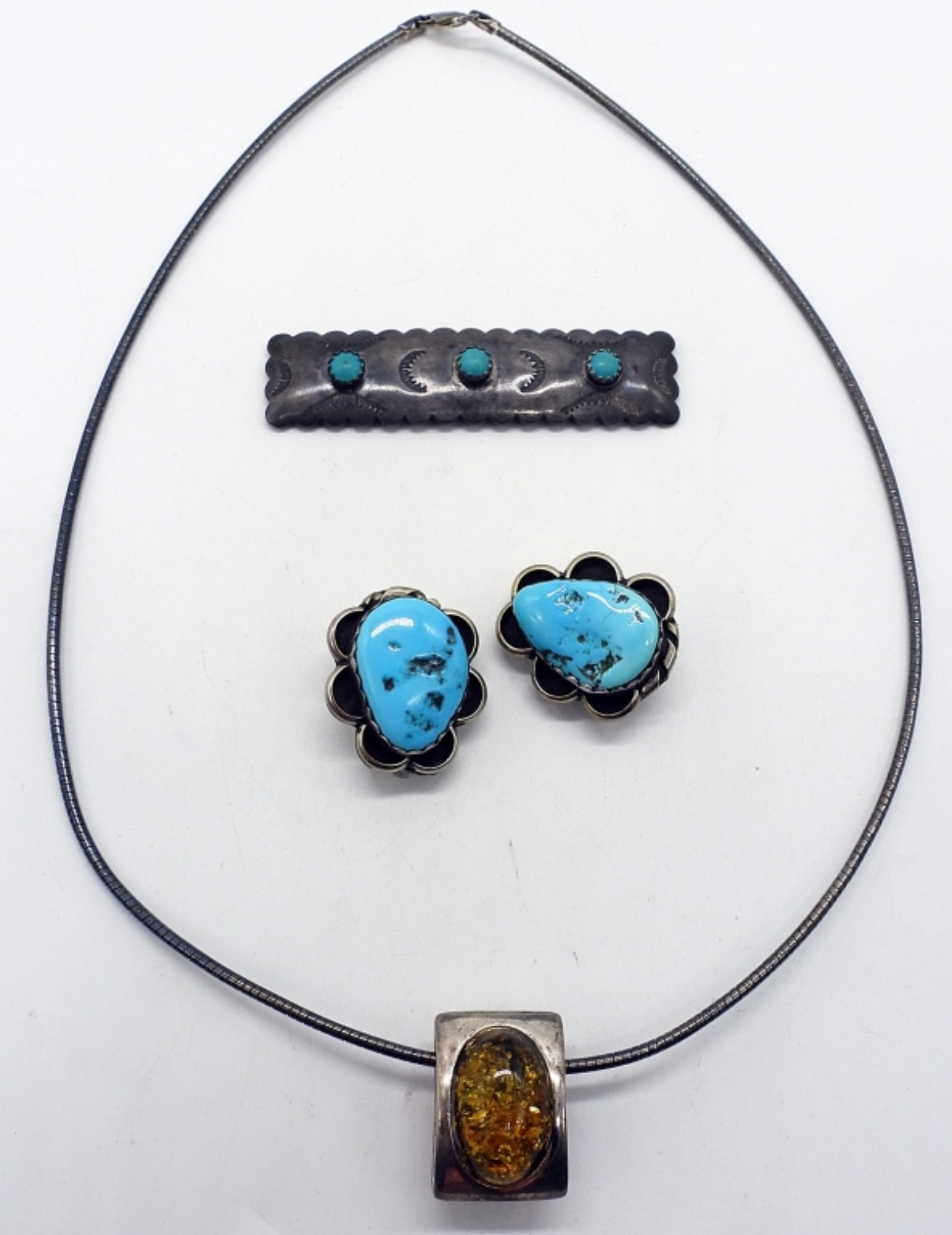 Amber & Turquoise Hair Clip, Earrings & More