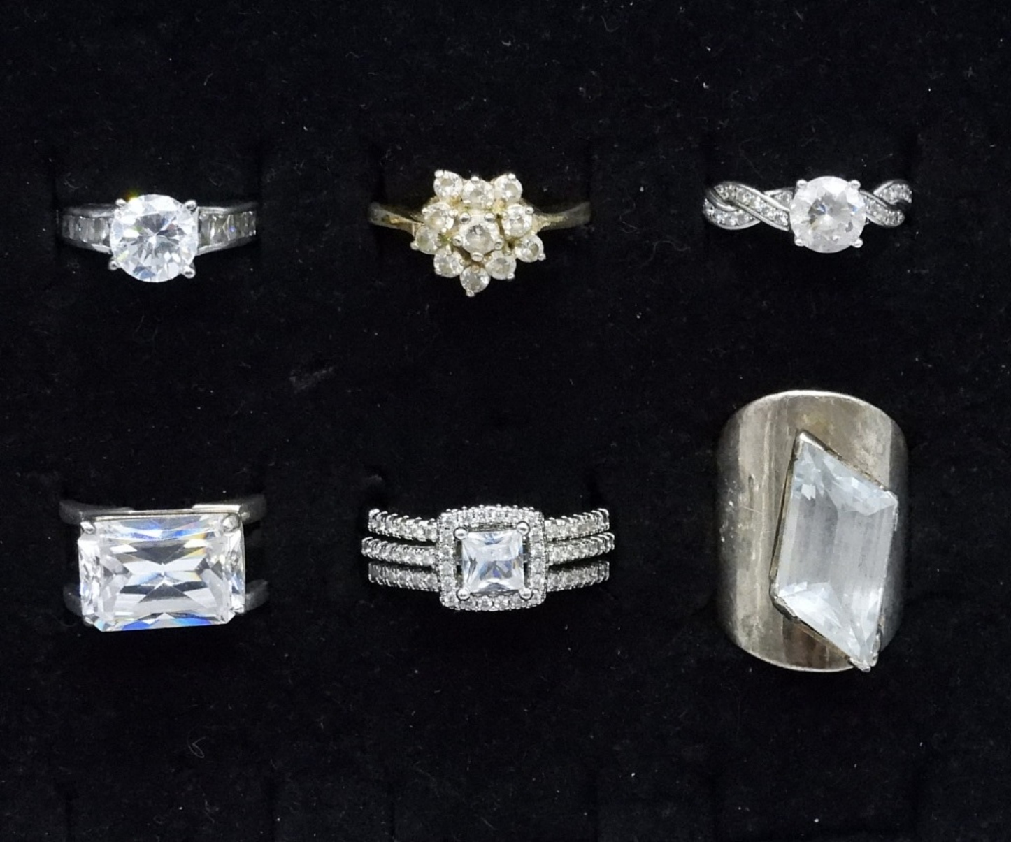 6 Simulated Diamond 925 Fashion Rings