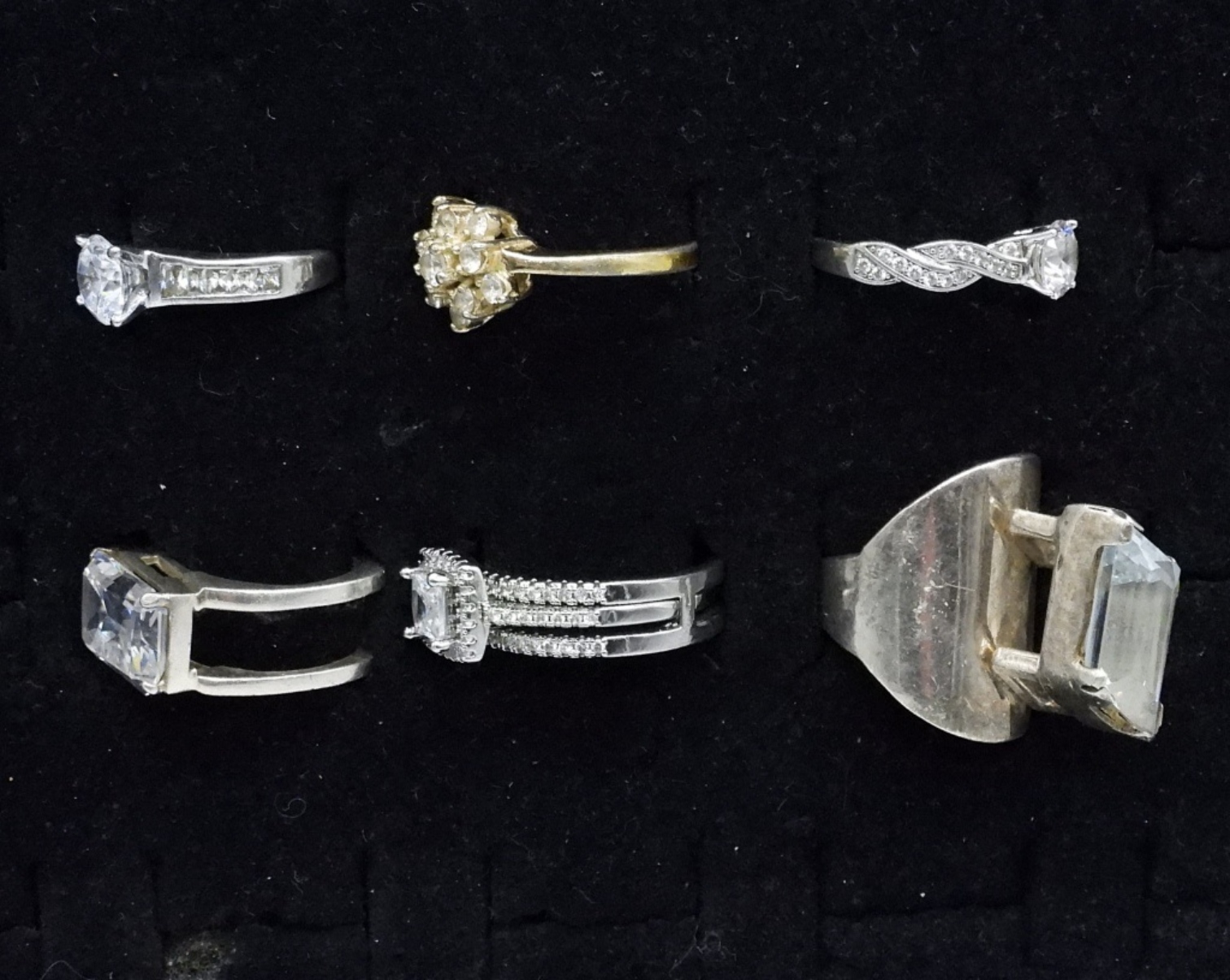 6 Simulated Diamond 925 Fashion Rings