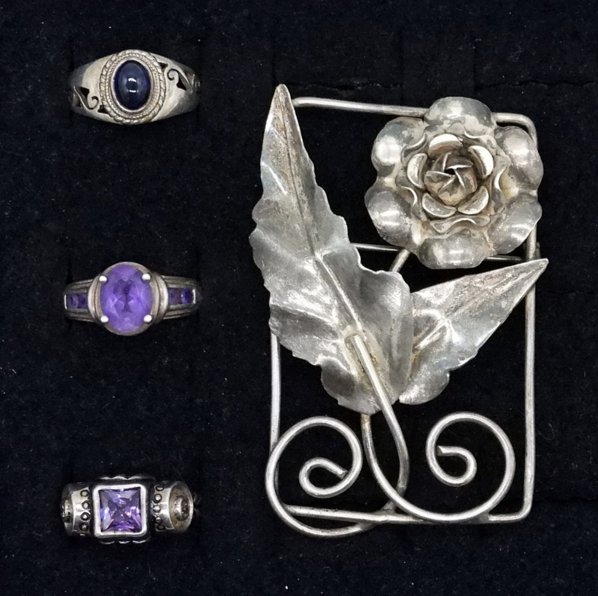 Sterling Amethyst Rings & Brooch