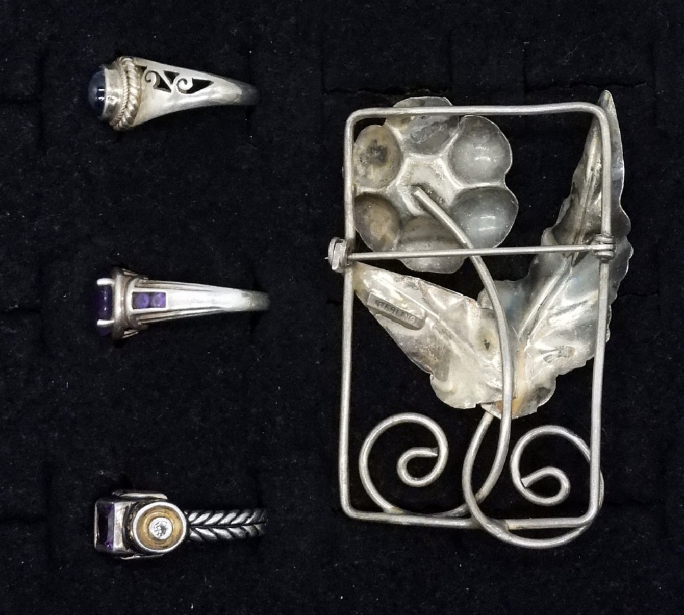 Sterling Amethyst Rings & Brooch