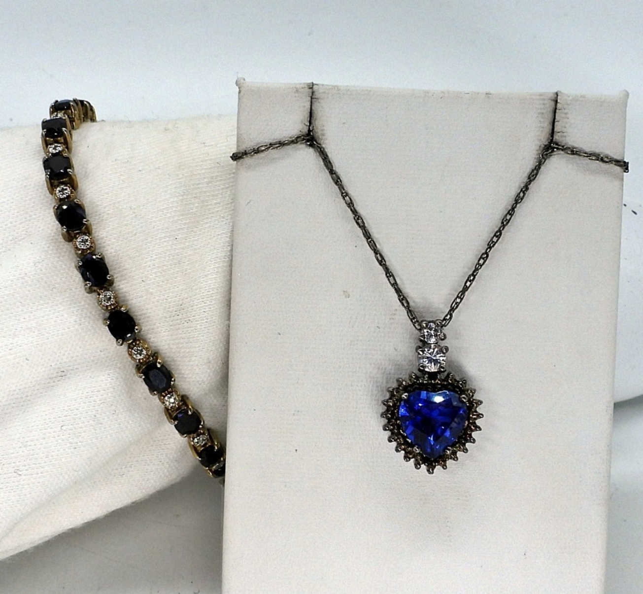 Simulated Sapphire Necklace & Bracelet 925