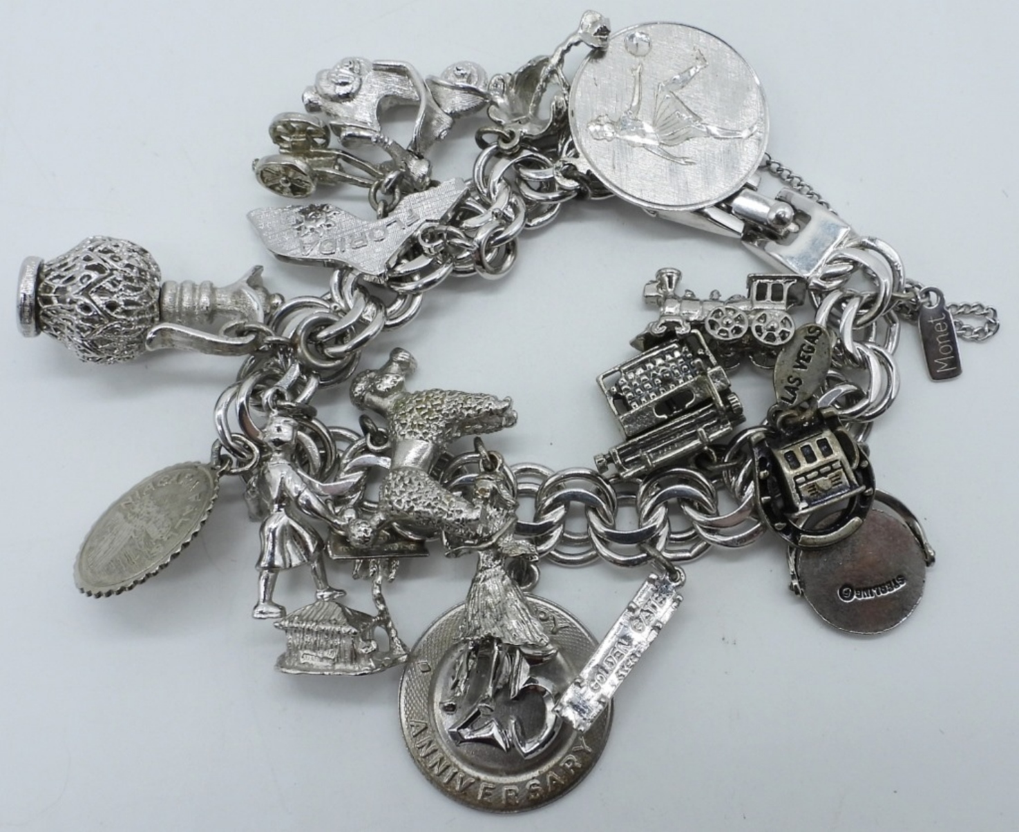 Vintage Sterling Charm Bracelet - 17 Charms