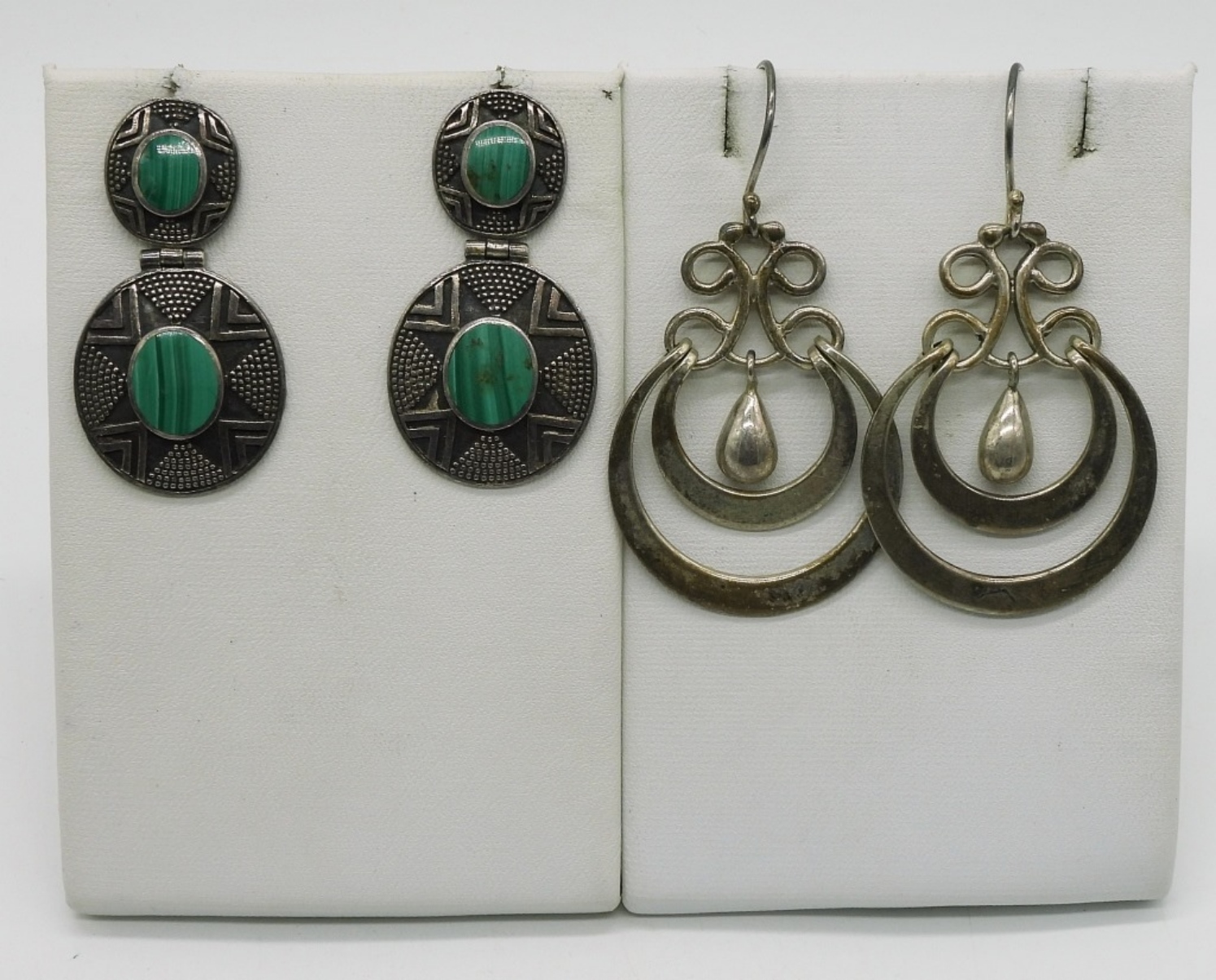 2 Pair Vintage 925 Malachite Earrings
