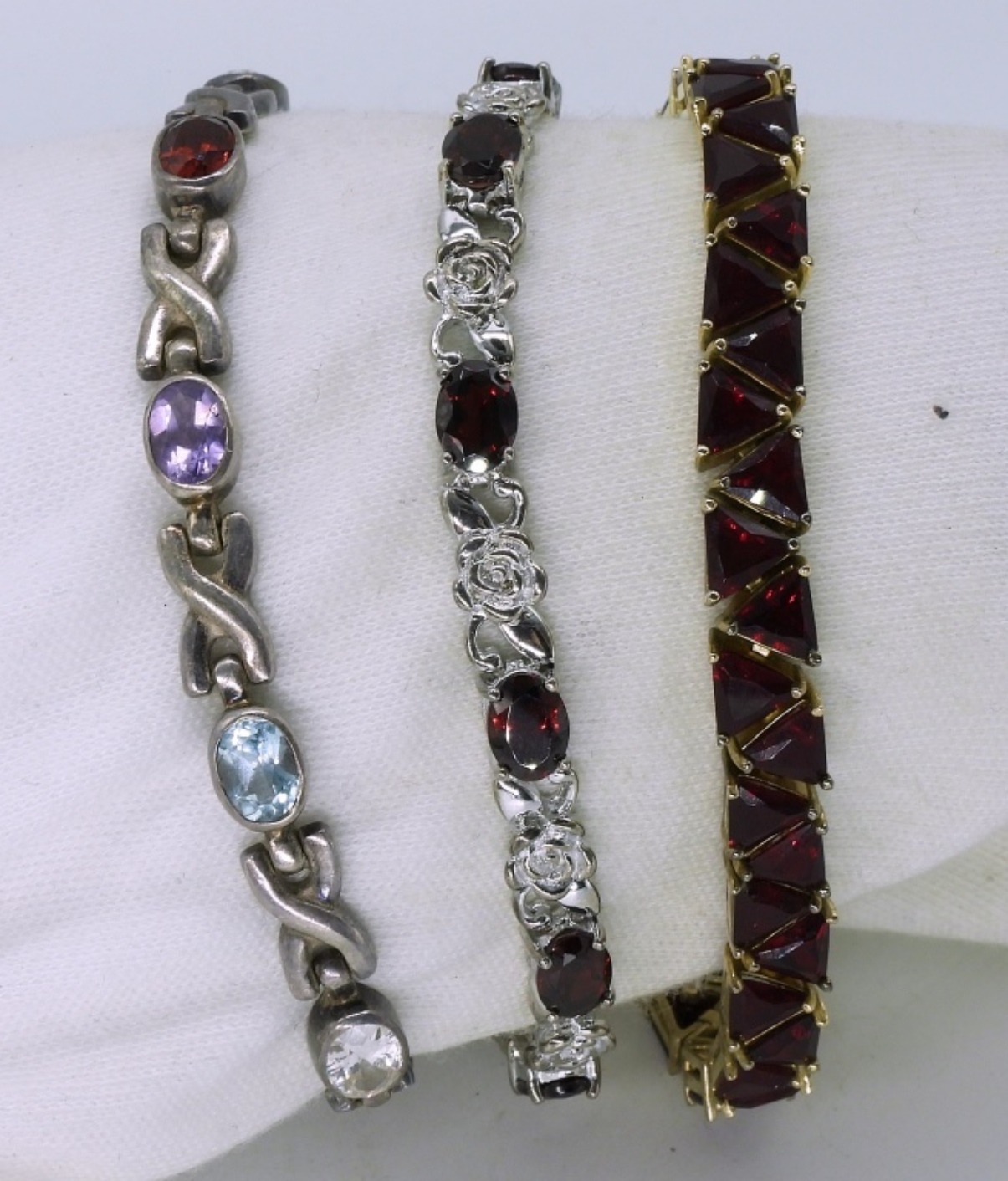 3 Sterling Garnet Bracelets