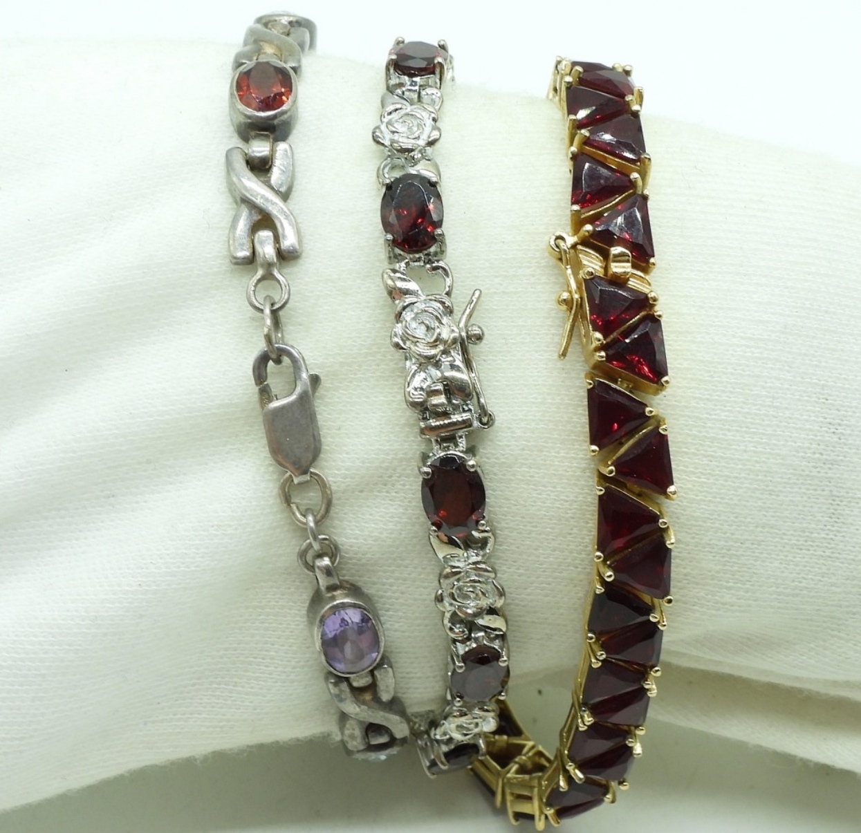 3 Sterling Garnet Bracelets