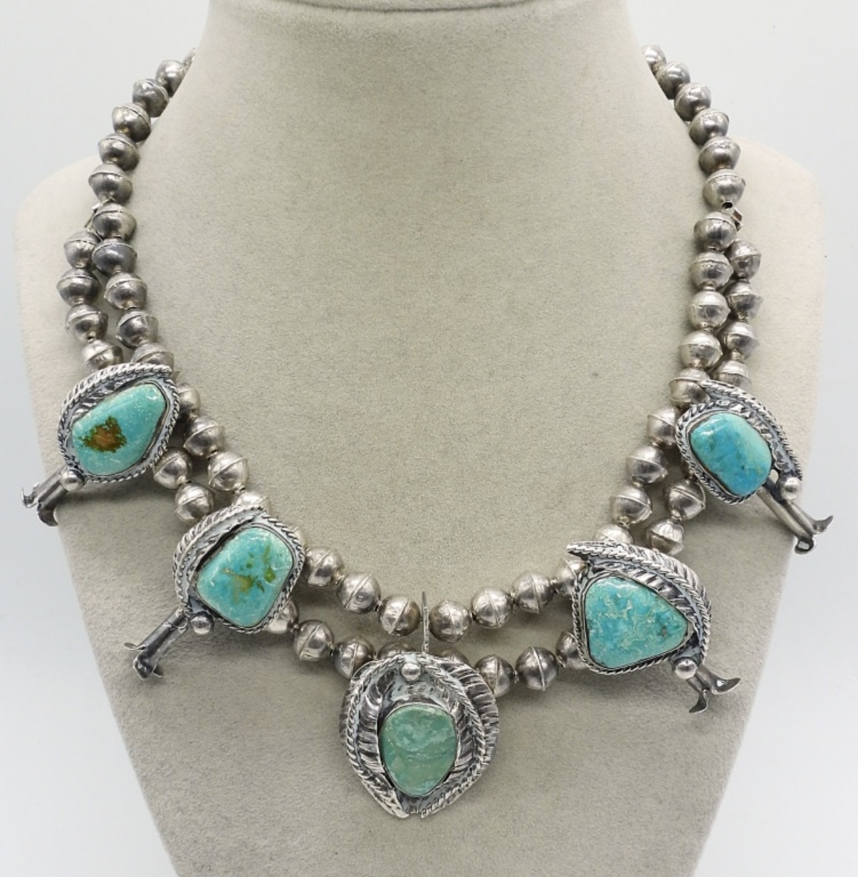 Sterling 16" Turquoise Squash Blossom