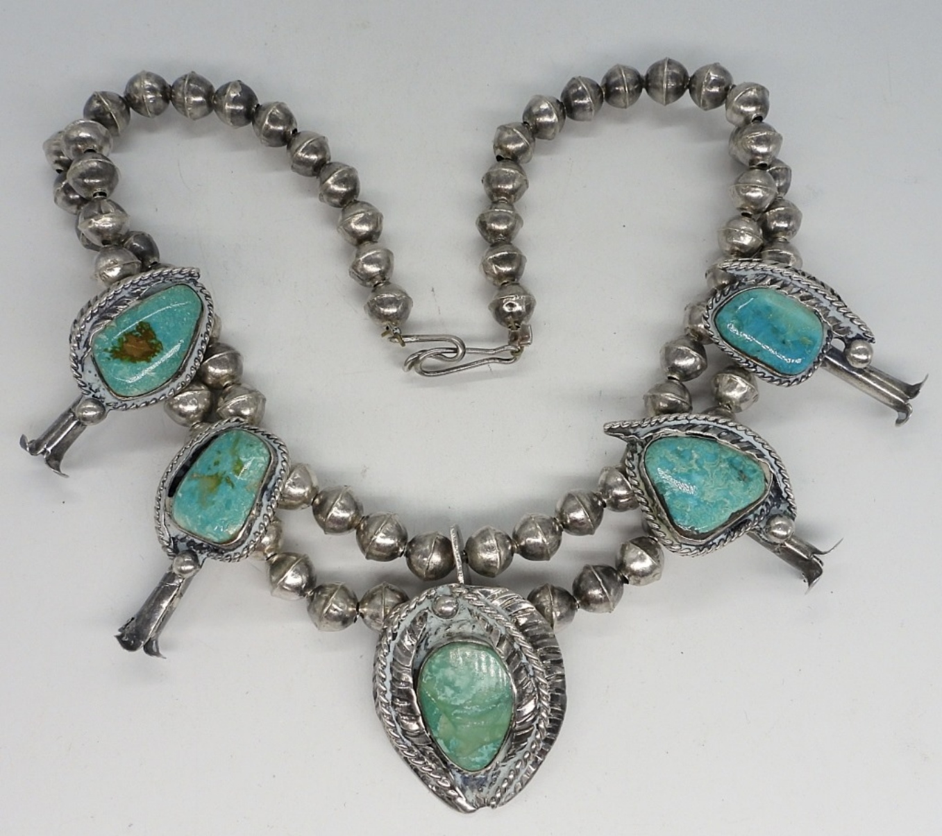 Sterling 16" Turquoise Squash Blossom